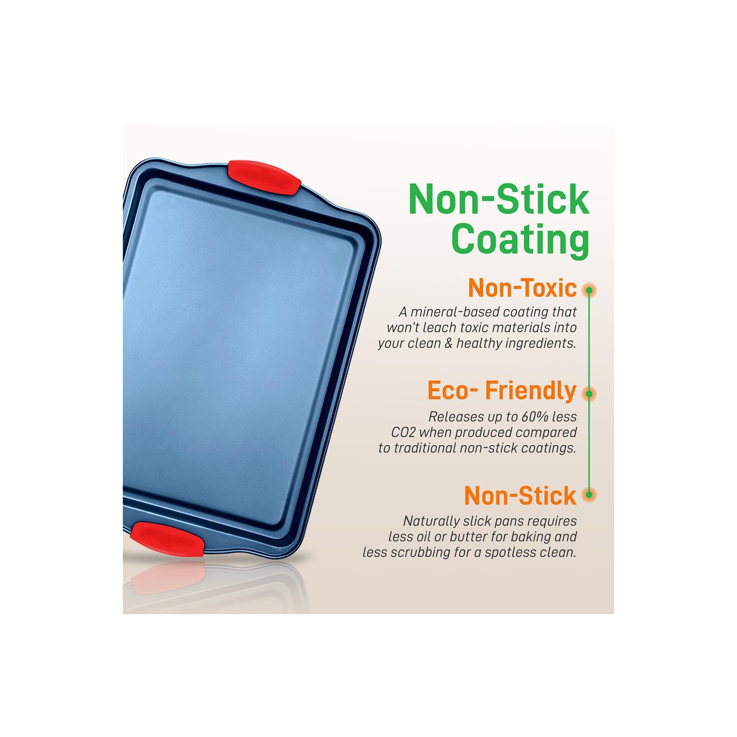 Moules de cuisson de four de cuisine - revêtement antiadhésif bleu de luxe à l'intérieur et à l'extérieur en acier au carbone avec poignées en