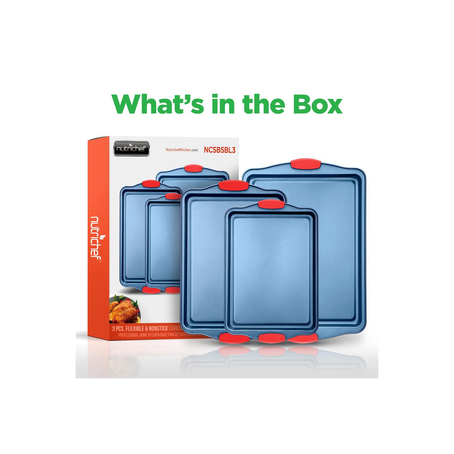 Moules de cuisson de four de cuisine - revêtement antiadhésif bleu de luxe à l'intérieur et à l'extérieur en acier au carbone avec poignées en