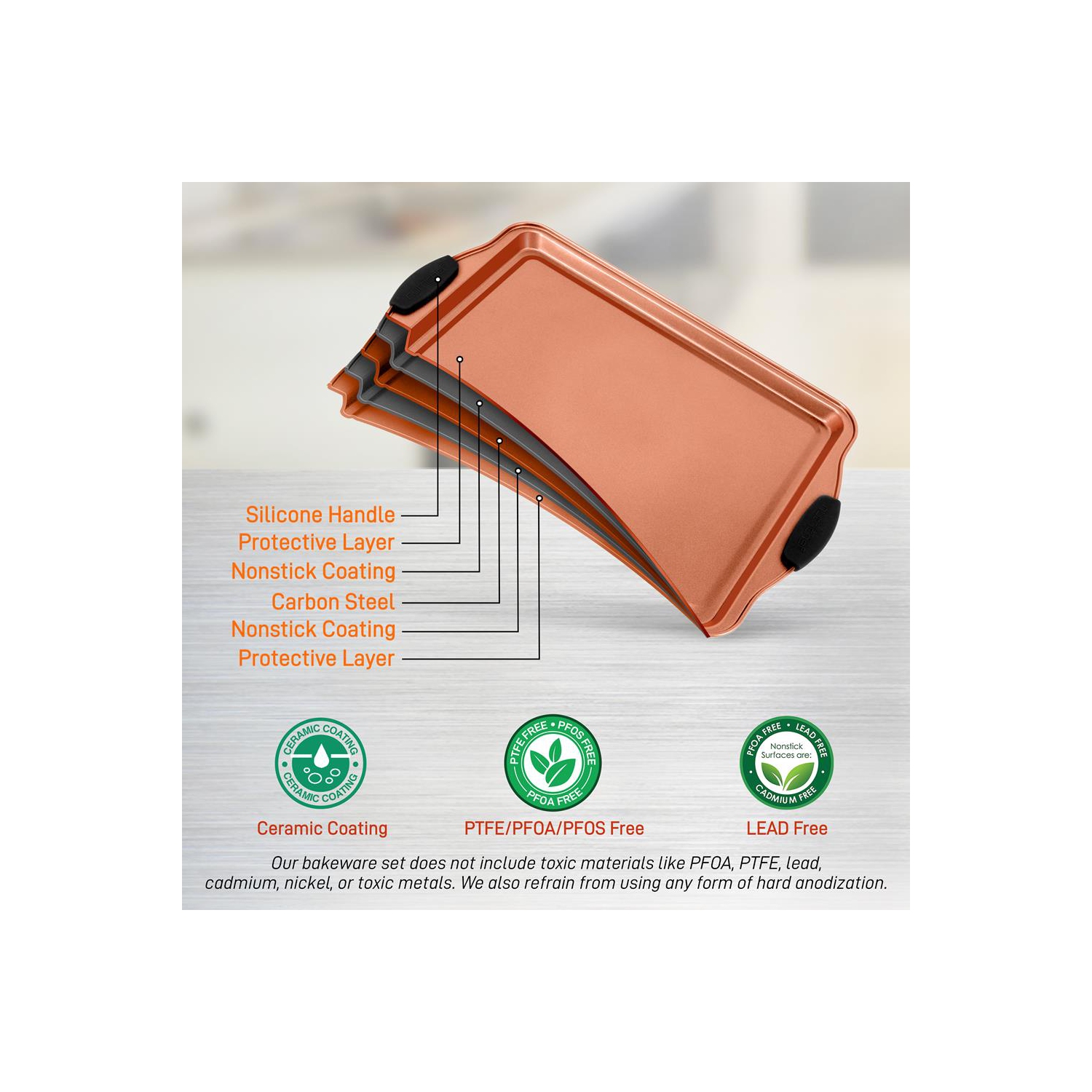 3 ordinateurs. Ensemble de plats de cuisson en acier au carbone flexible et antiadhésif - Ensemble de moules à cuisson Professional Home avec