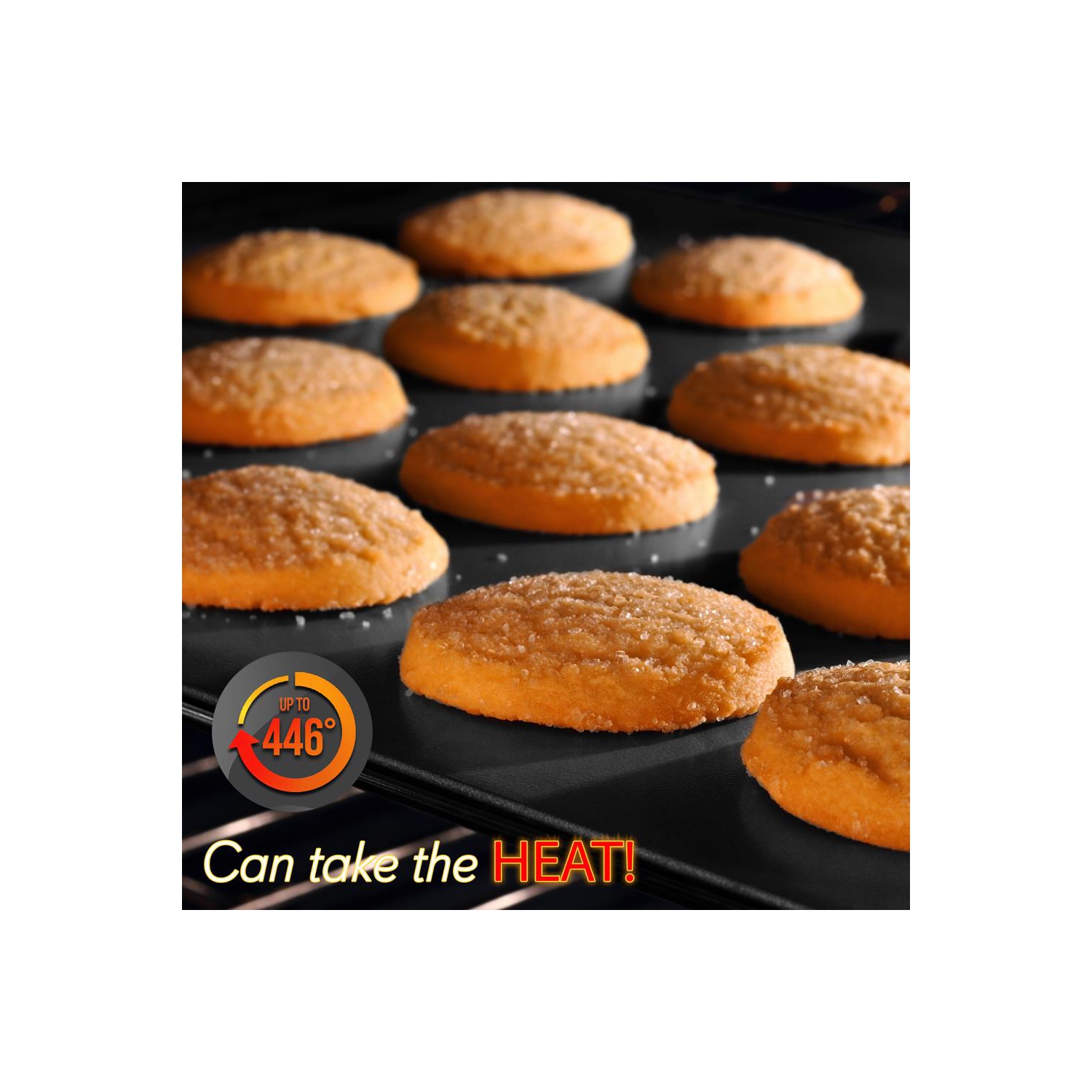 Kitchen Oven Baking Pans - Deluxe Nonstick Gray Coating Inside & Outside Carbon Steel Bakeware Set With Red Silicone Handles