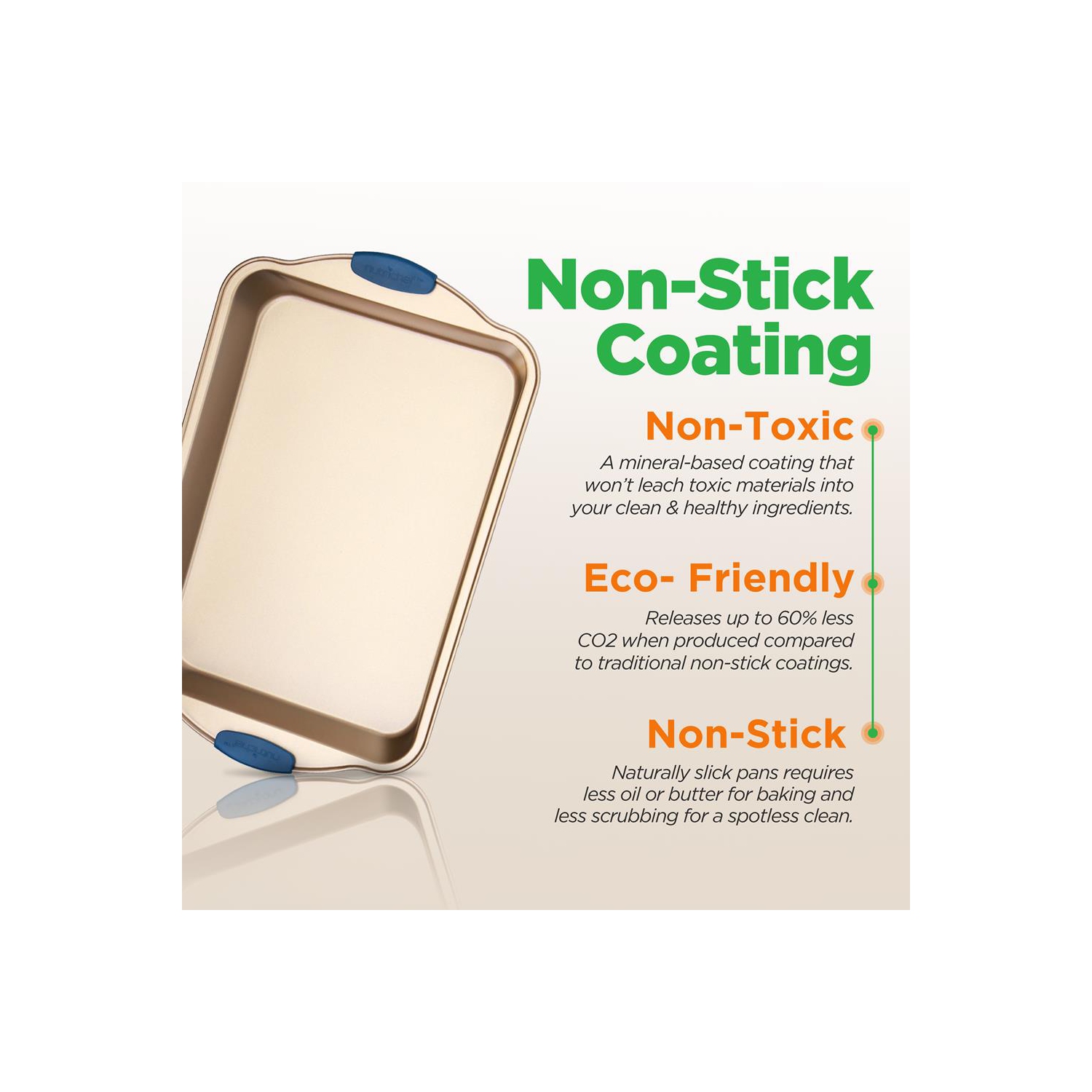 Kitchen Oven Baking Pans - Deluxe Nonstick Gold Coating Inside & Outside Carbon Steel Bakeware Set With Blue Silicone Handles