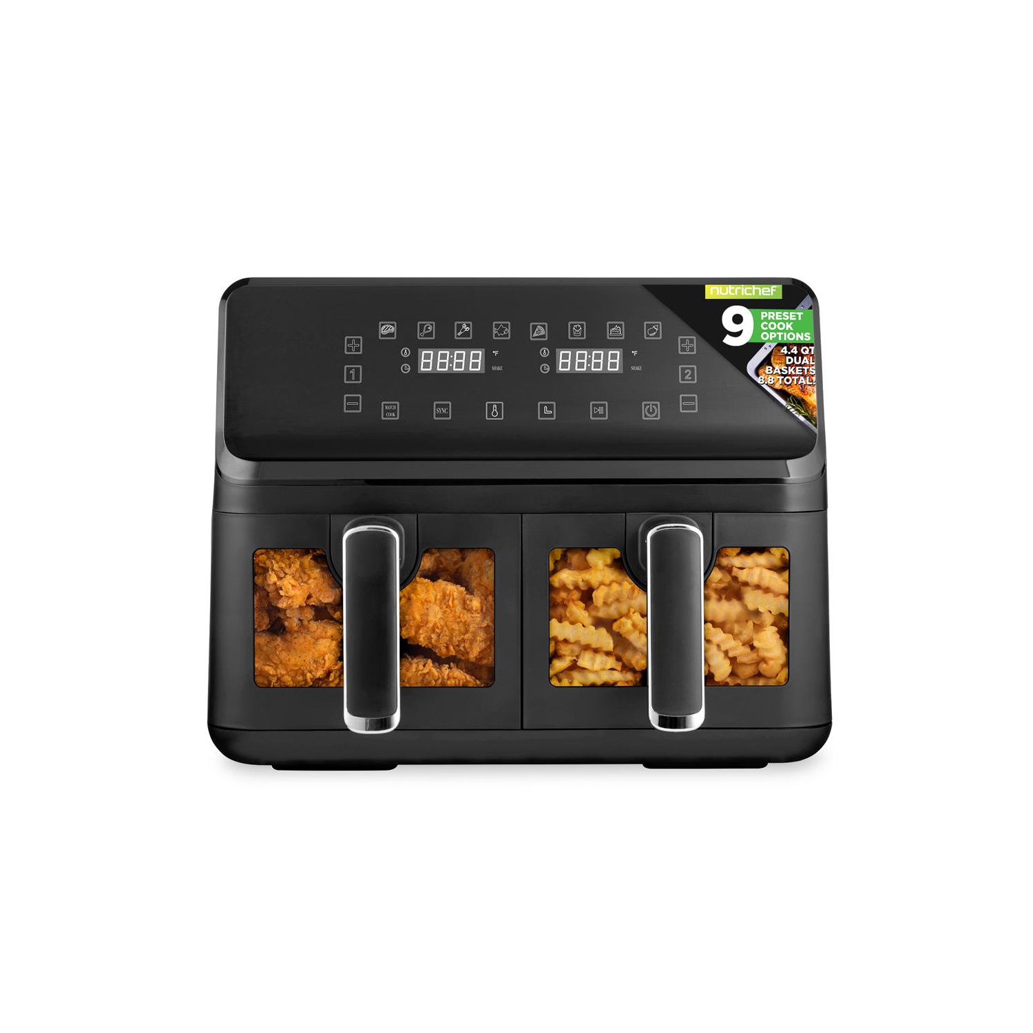 Friteuse à air chaud à deux paniers de 4,4QT l - Cuiseur électrique personnalisé sans huile avec fenêtre transparente