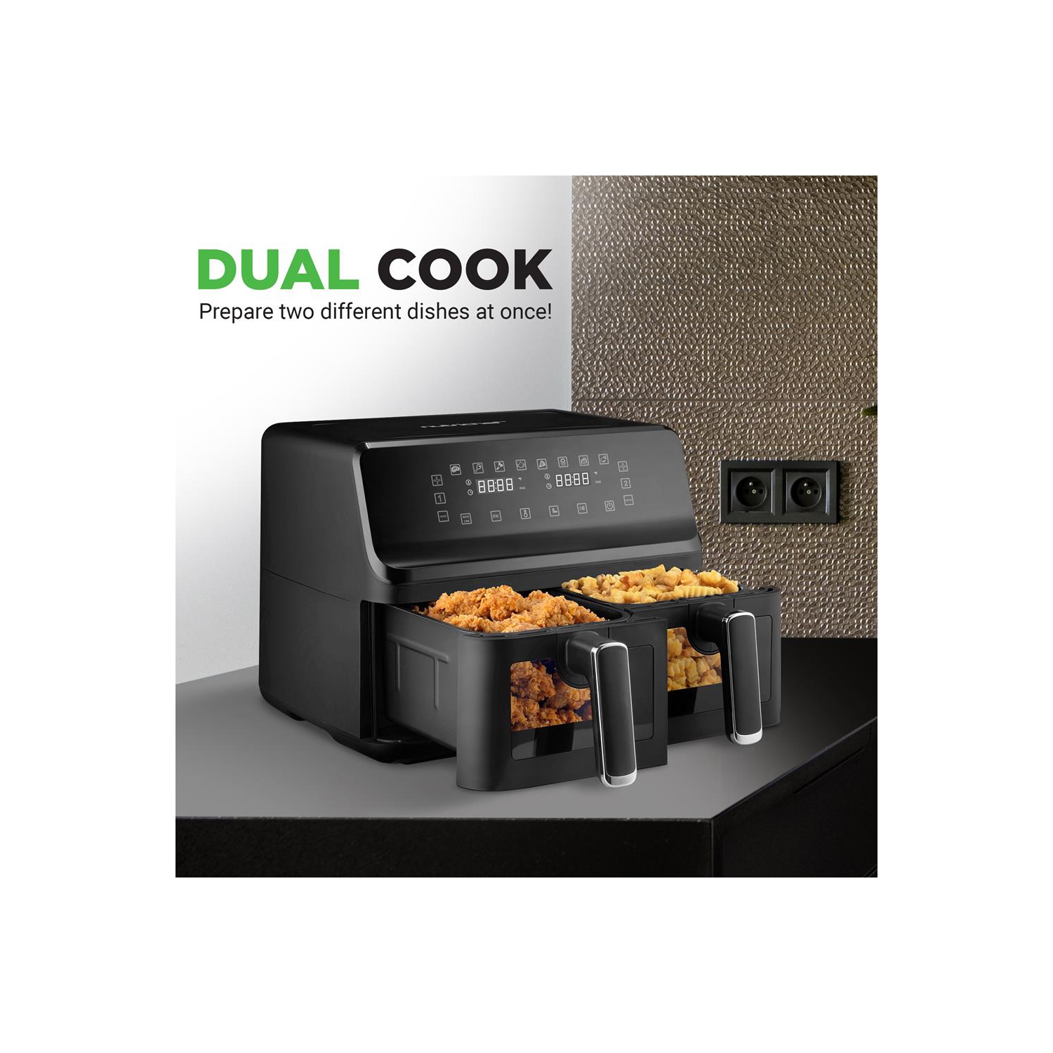 Friteuse à air chaud à deux paniers de 4,4QT l - Cuiseur électrique personnalisé sans huile avec fenêtre transparente