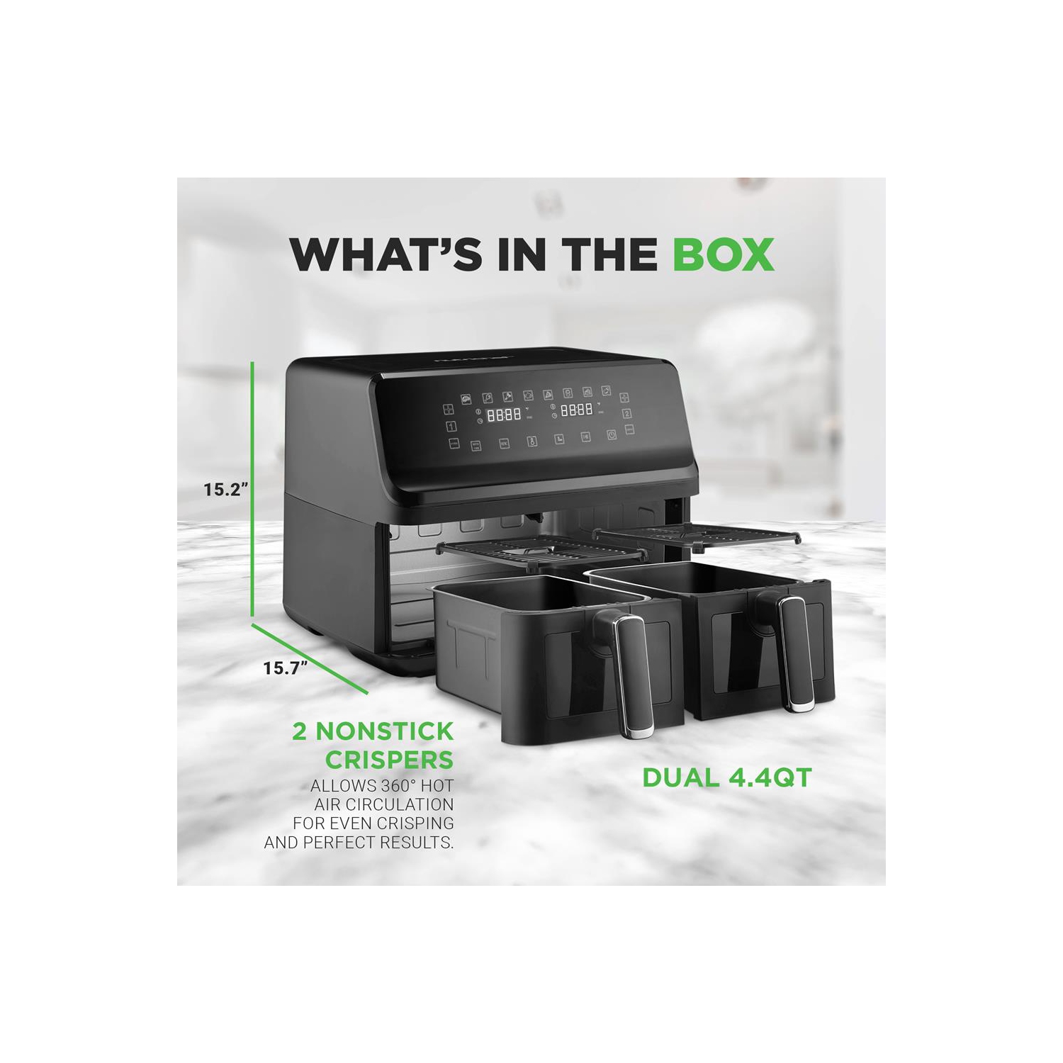 Friteuse à air chaud à deux paniers de 4,4QT l - Cuiseur électrique personnalisé sans huile avec fenêtre transparente