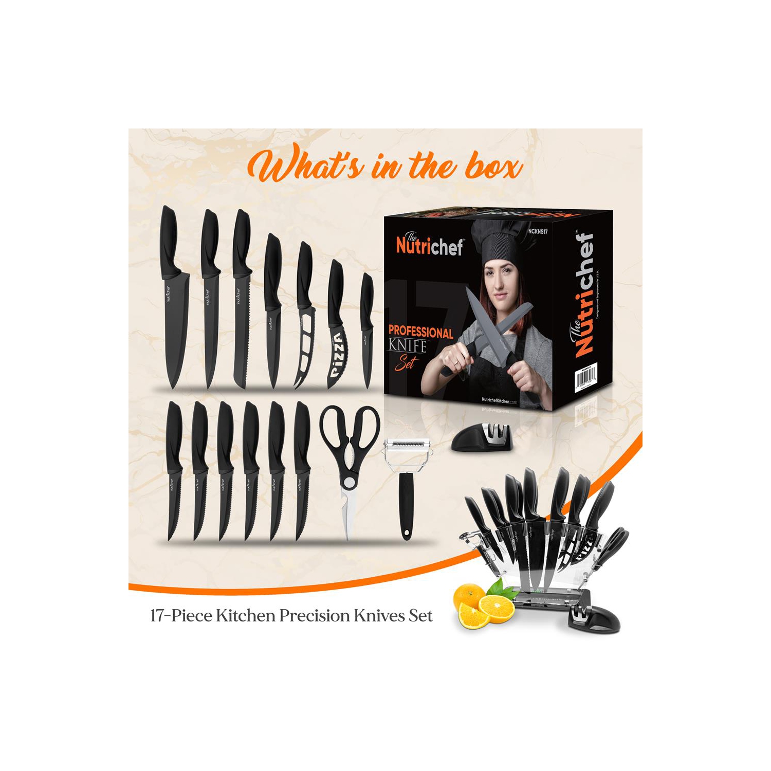 17-Piece Kitchen Precision Knives Set - Versatile Stainless Steel Knife Set with Blockstand , Ideal for Cutting, Slicing, Chopping, and Dicing