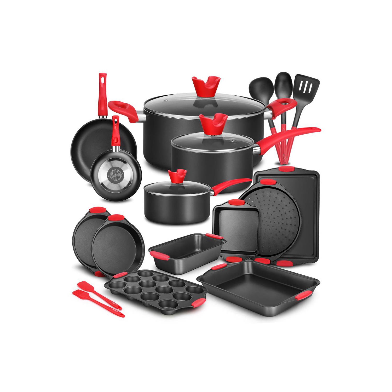 Casseroles et poêles de cuisine - batterie de cuisine de base hautement qualifiée, articles de cuisson antiadhésifs avec ustensiles