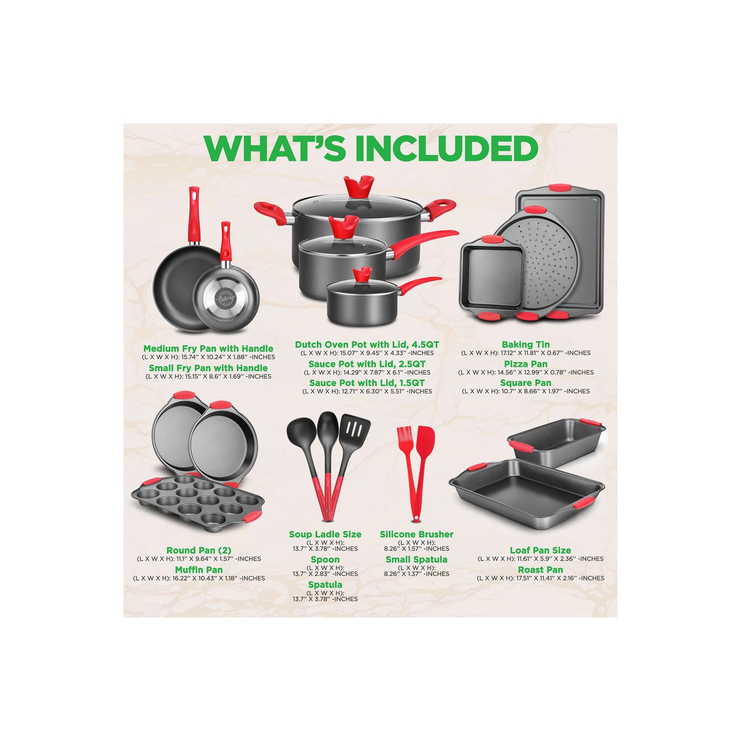 Casseroles et poêles de cuisine - batterie de cuisine de base hautement qualifiée, articles de cuisson antiadhésifs avec ustensiles