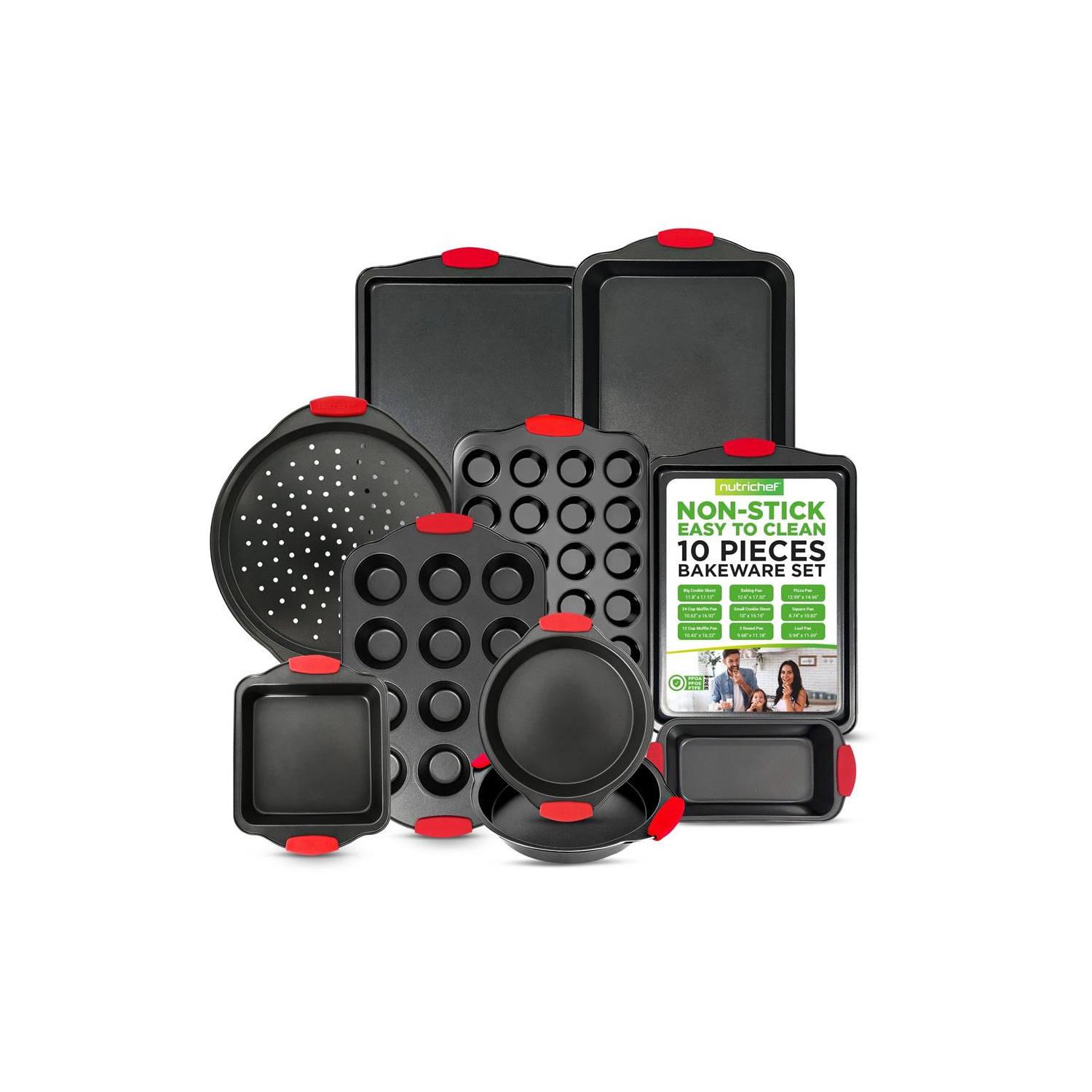 Moules de cuisson pour four de cuisine - revêtement antiadhésif gris de luxe à l'intérieur et à l'extérieur en acier au carbone avec poignées en