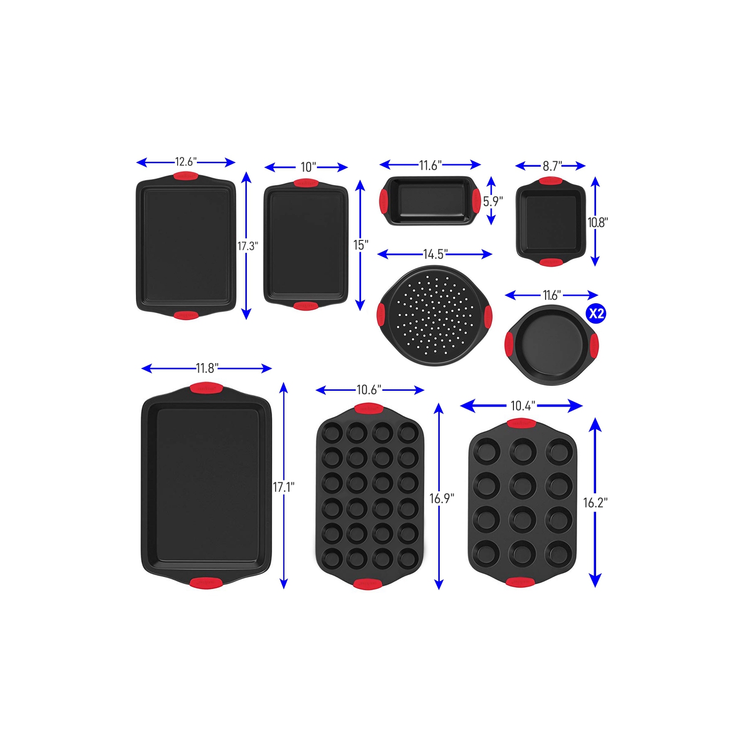 Moules de cuisson pour four de cuisine - revêtement antiadhésif gris de luxe à l'intérieur et à l'extérieur en acier au carbone avec poignées en