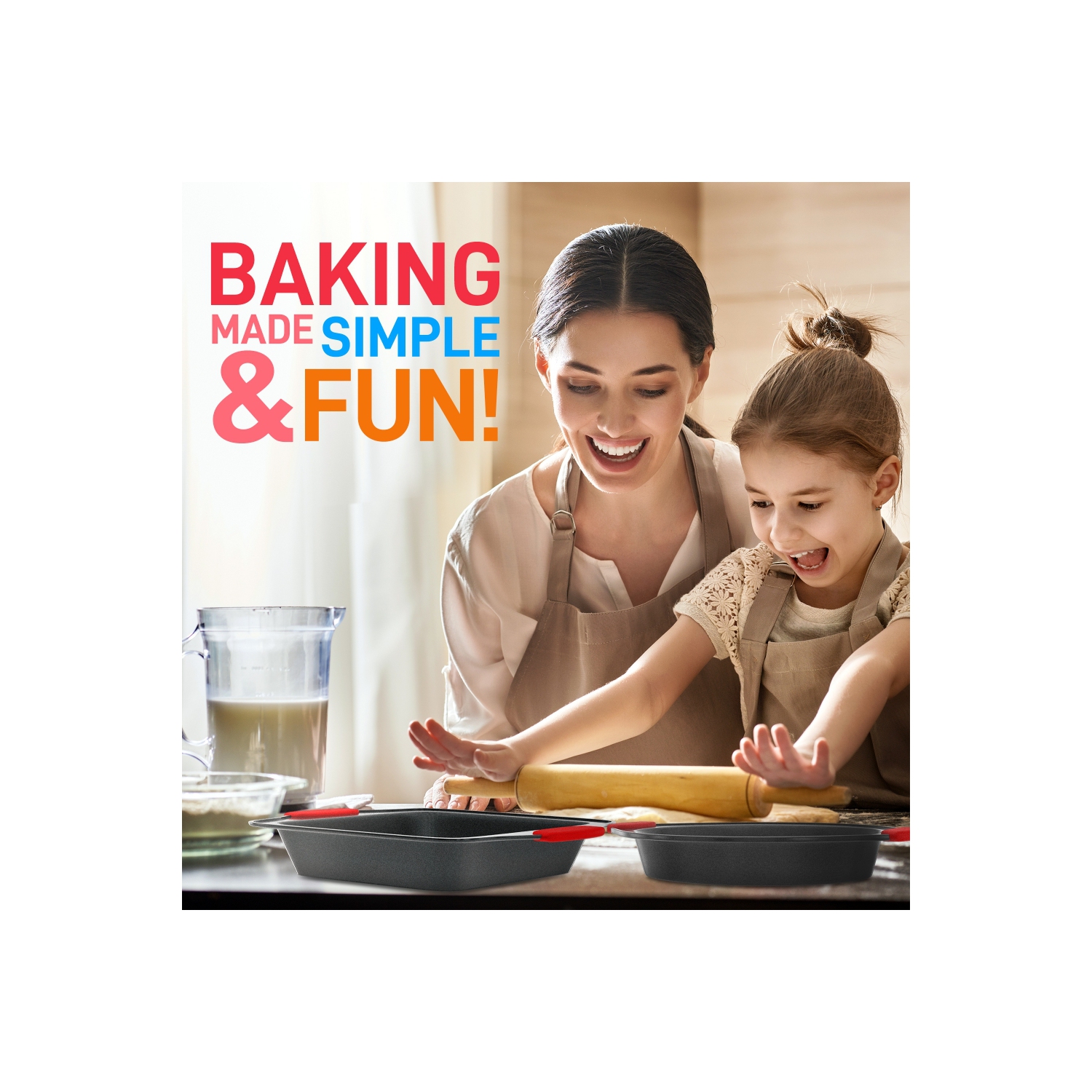 Moules de cuisson pour four de cuisine - revêtement antiadhésif gris de luxe à l'intérieur et à l'extérieur en acier au carbone avec poignées en