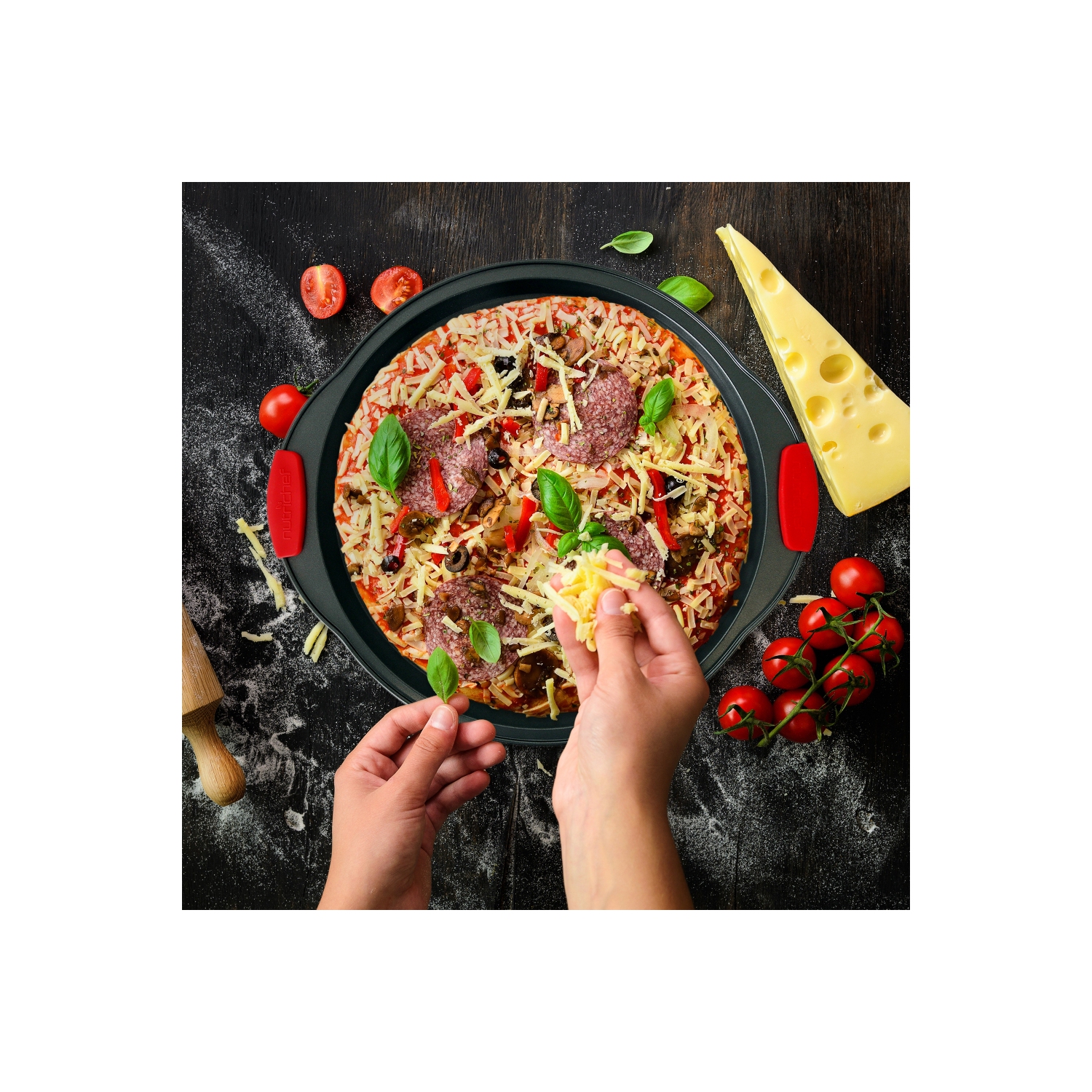 Moules de cuisson pour four de cuisine - revêtement antiadhésif gris de luxe à l'intérieur et à l'extérieur en acier au carbone avec poignées en