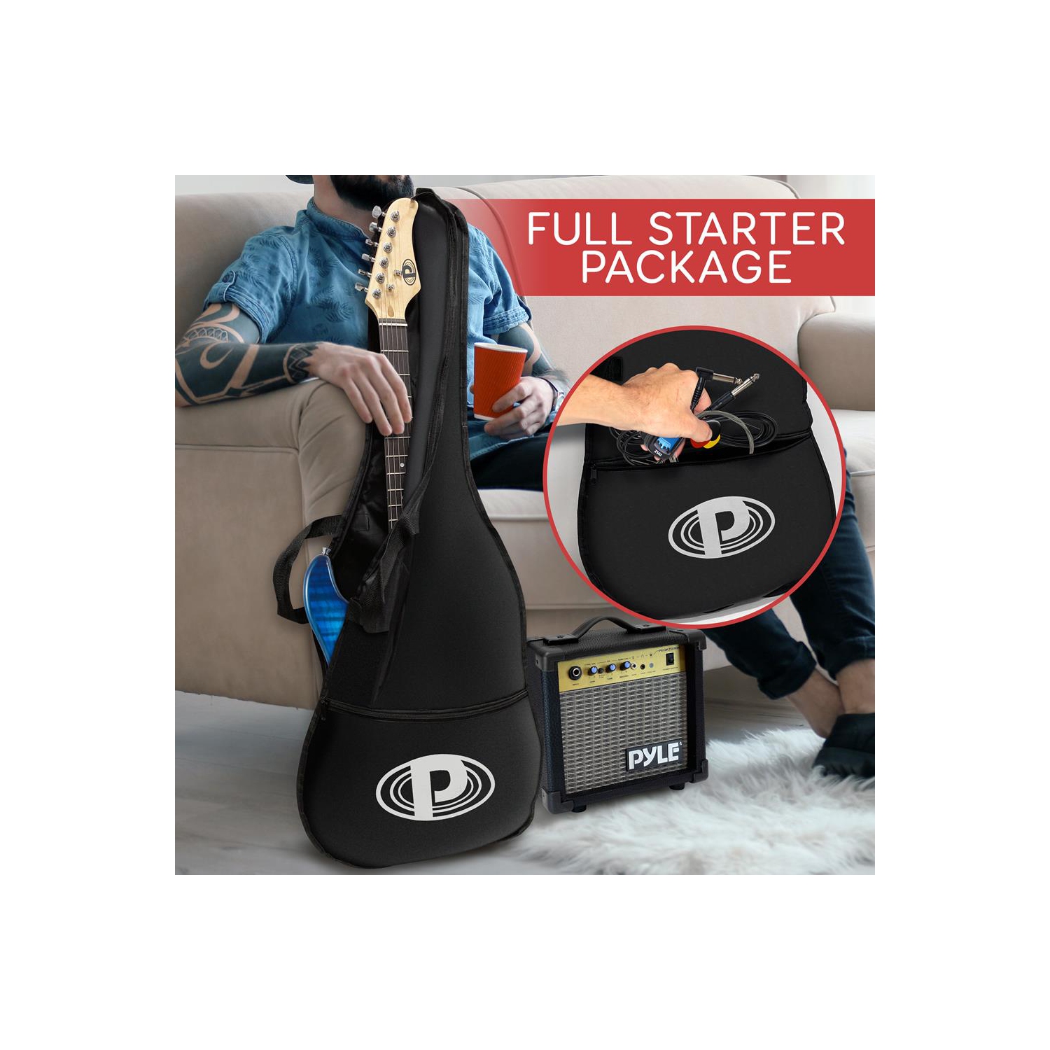 Ensemble guitare électrique à 6 cordes comprenant un amplificateur et une trousse d'accessoires