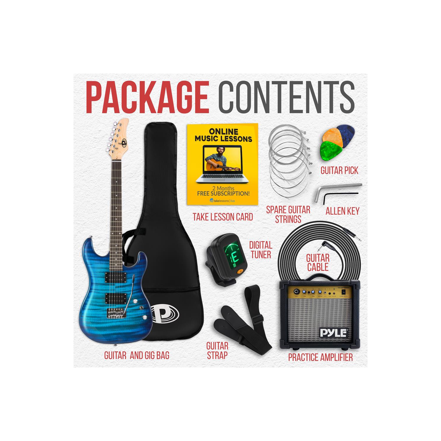 Ensemble guitare électrique à 6 cordes comprenant un amplificateur et une trousse d'accessoires