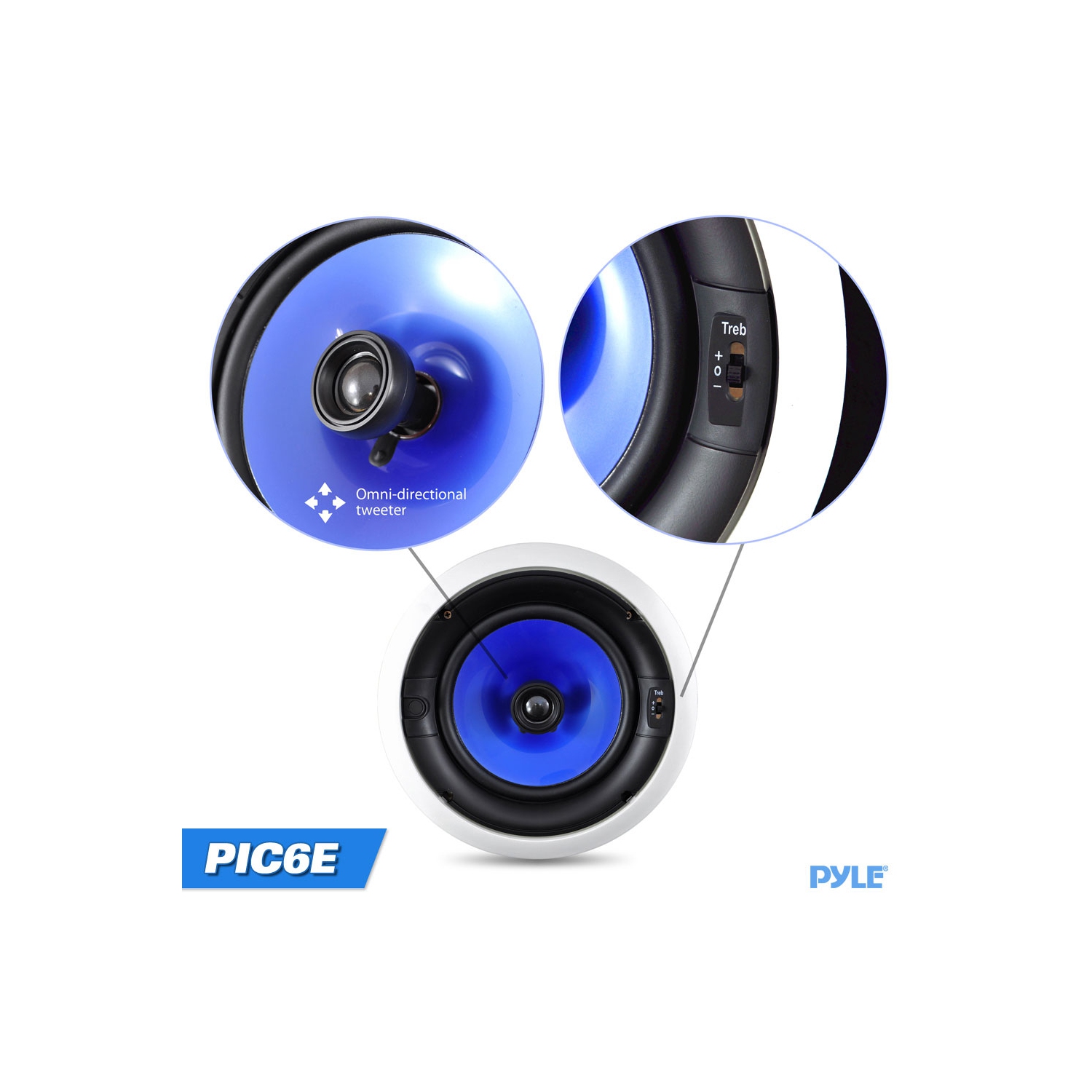 In-Wall / In-Ceiling Hi-Fi Speaker System - High Performance Home Speakers with Adjustable Treble Control