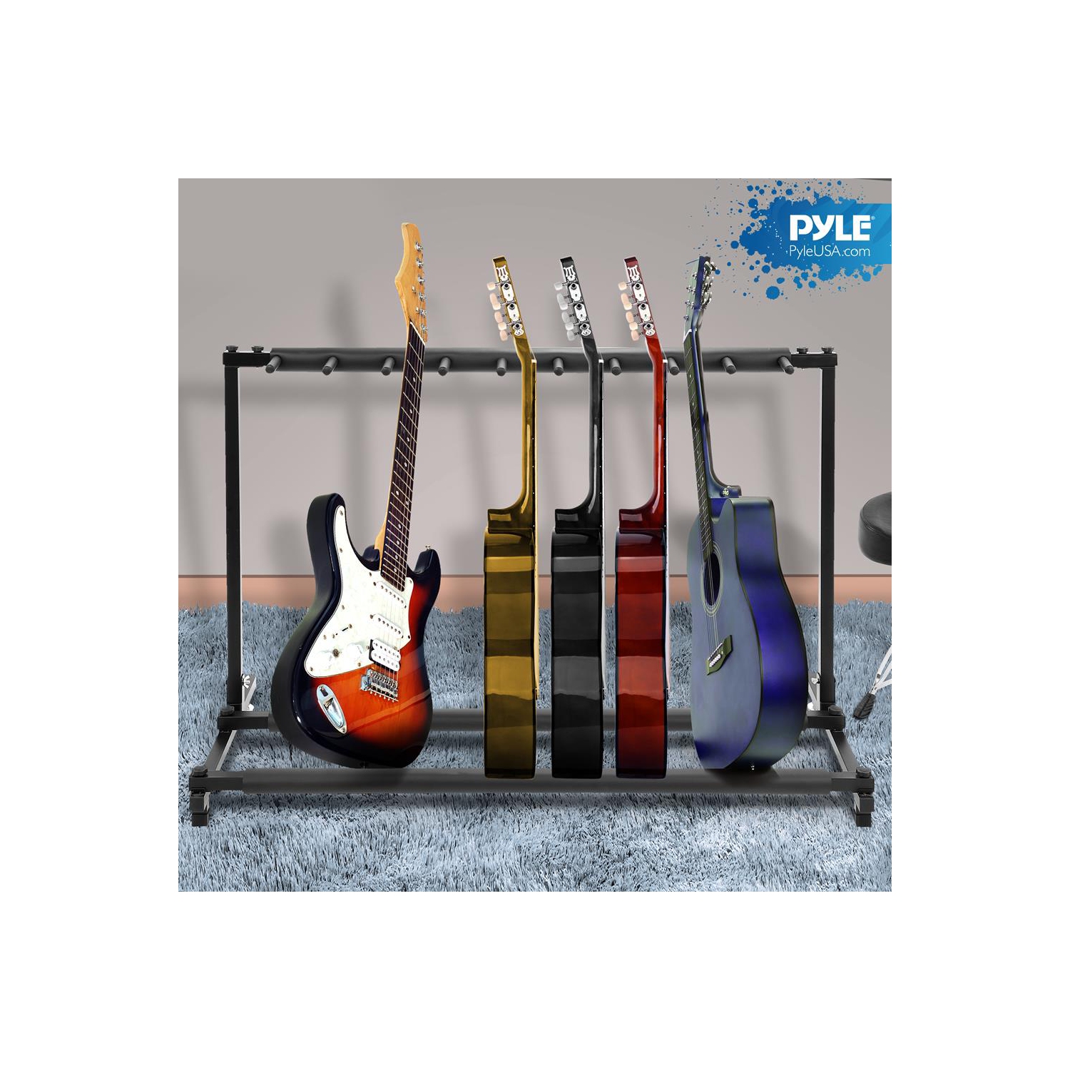 Support de guitare pliable à 9 espaces - Support de guitare, support de plancher pour plusieurs instruments