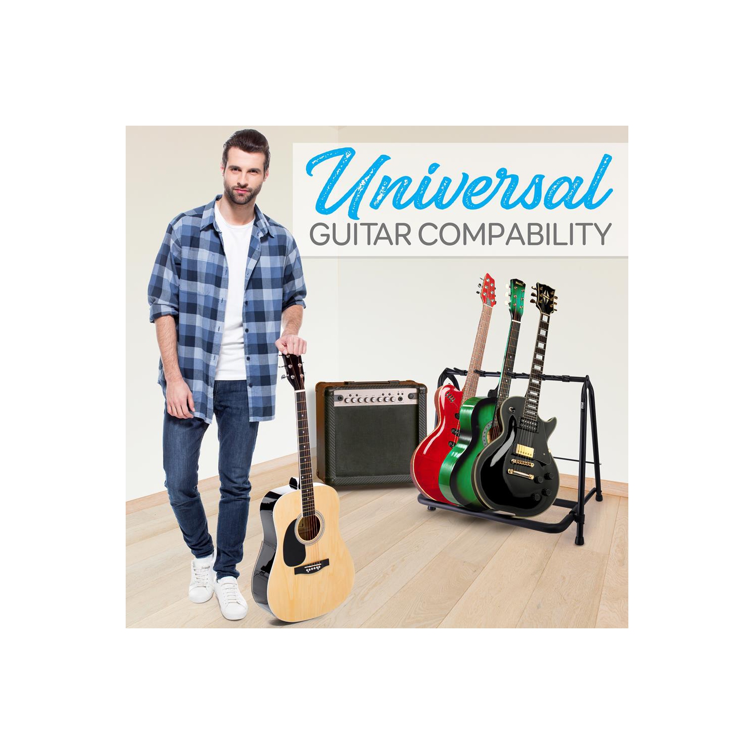 Support de guitare pliable à 5 espaces - Support de guitare, support de plancher pour plusieurs instruments