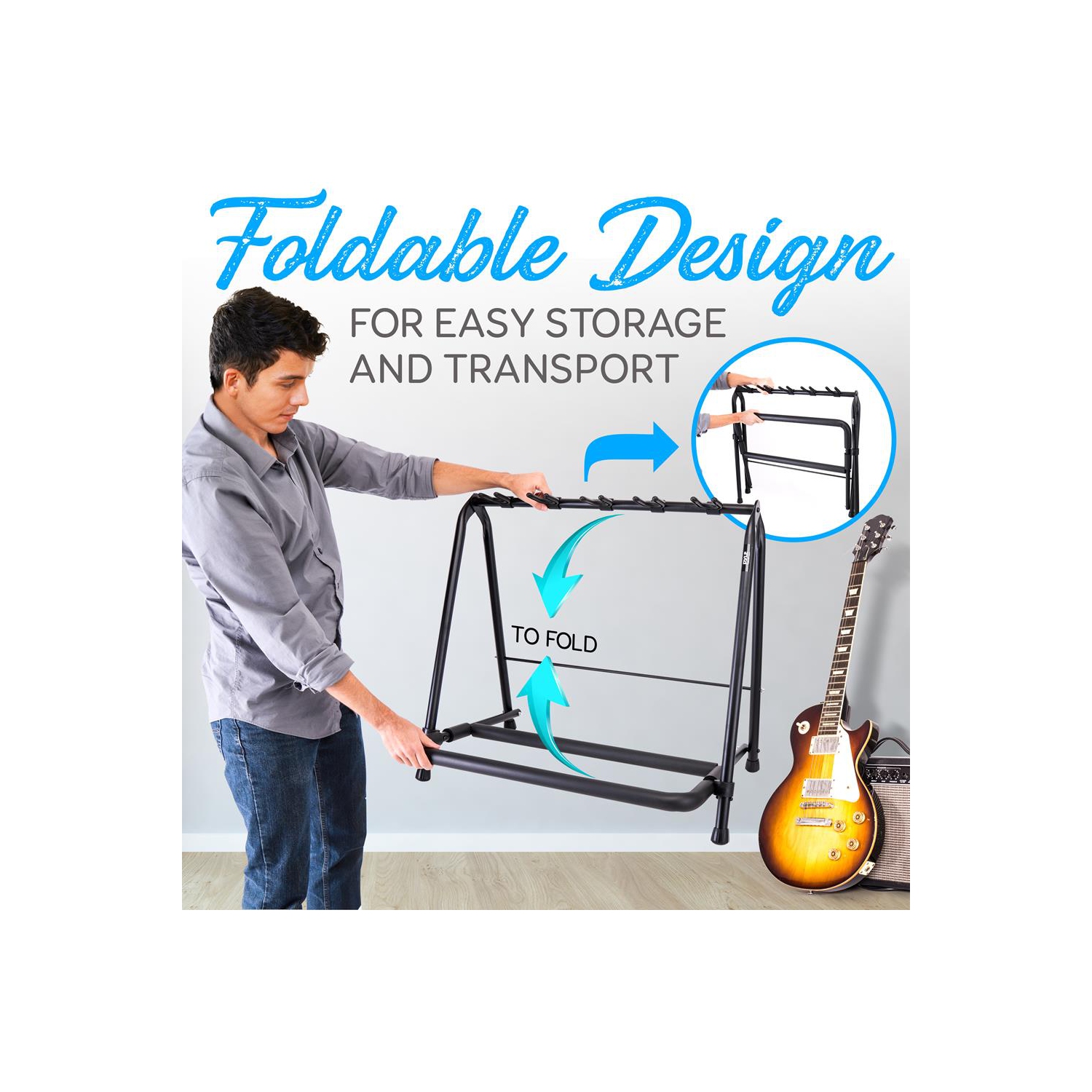 Support de guitare pliable à 5 espaces - Support de guitare, support de plancher pour plusieurs instruments
