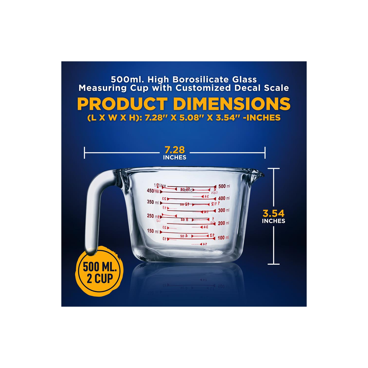 500 ml. High Borosilicate Glass Measuring Cup with Customized Decal Scale