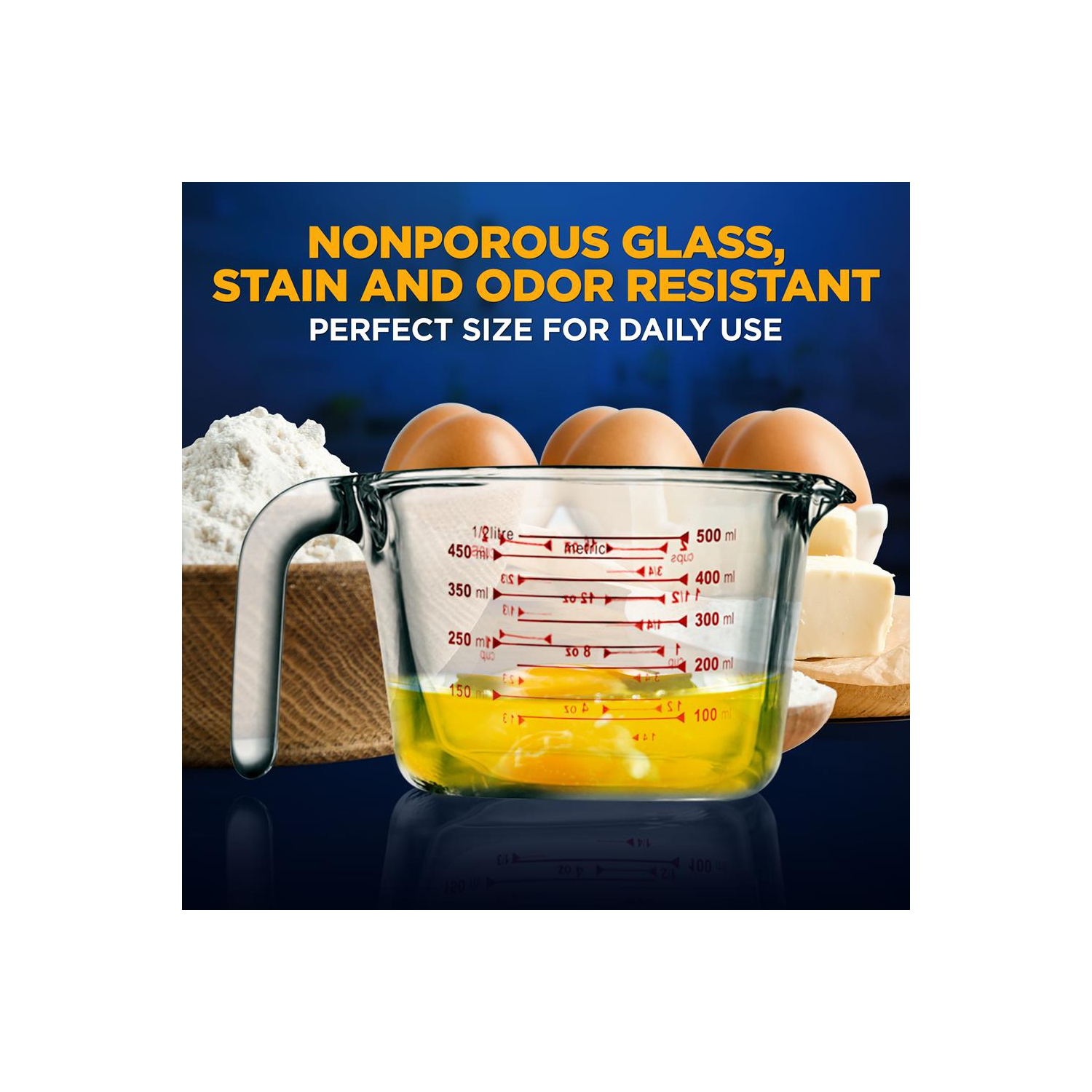 500 ml. High Borosilicate Glass Measuring Cup with Customized Decal Scale