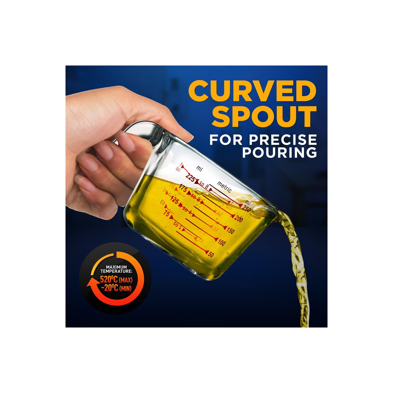 250 ml. High Borosilicate Glass Measuring Cup with Customized Decal Scale