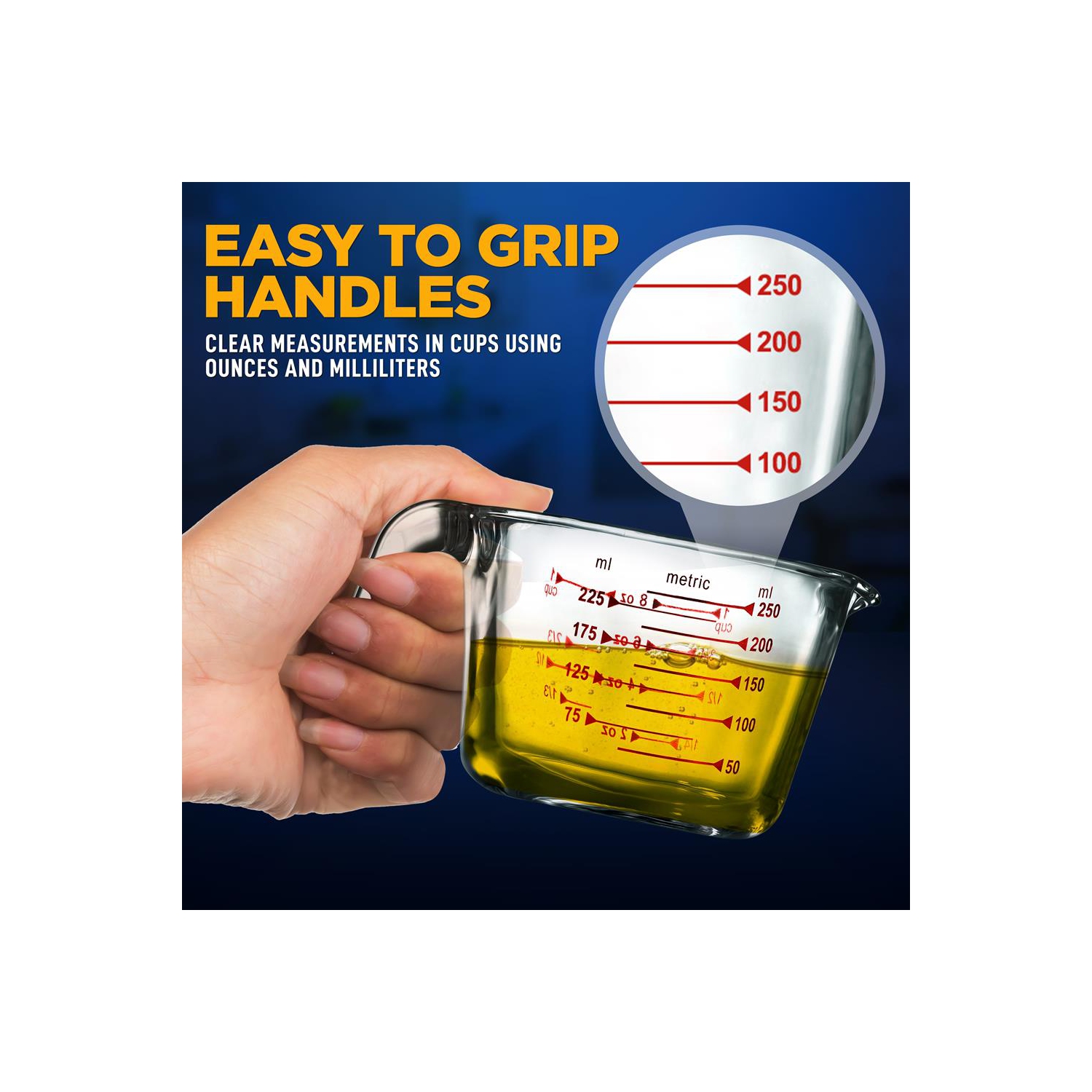 250 ml. High Borosilicate Glass Measuring Cup with Customized Decal Scale