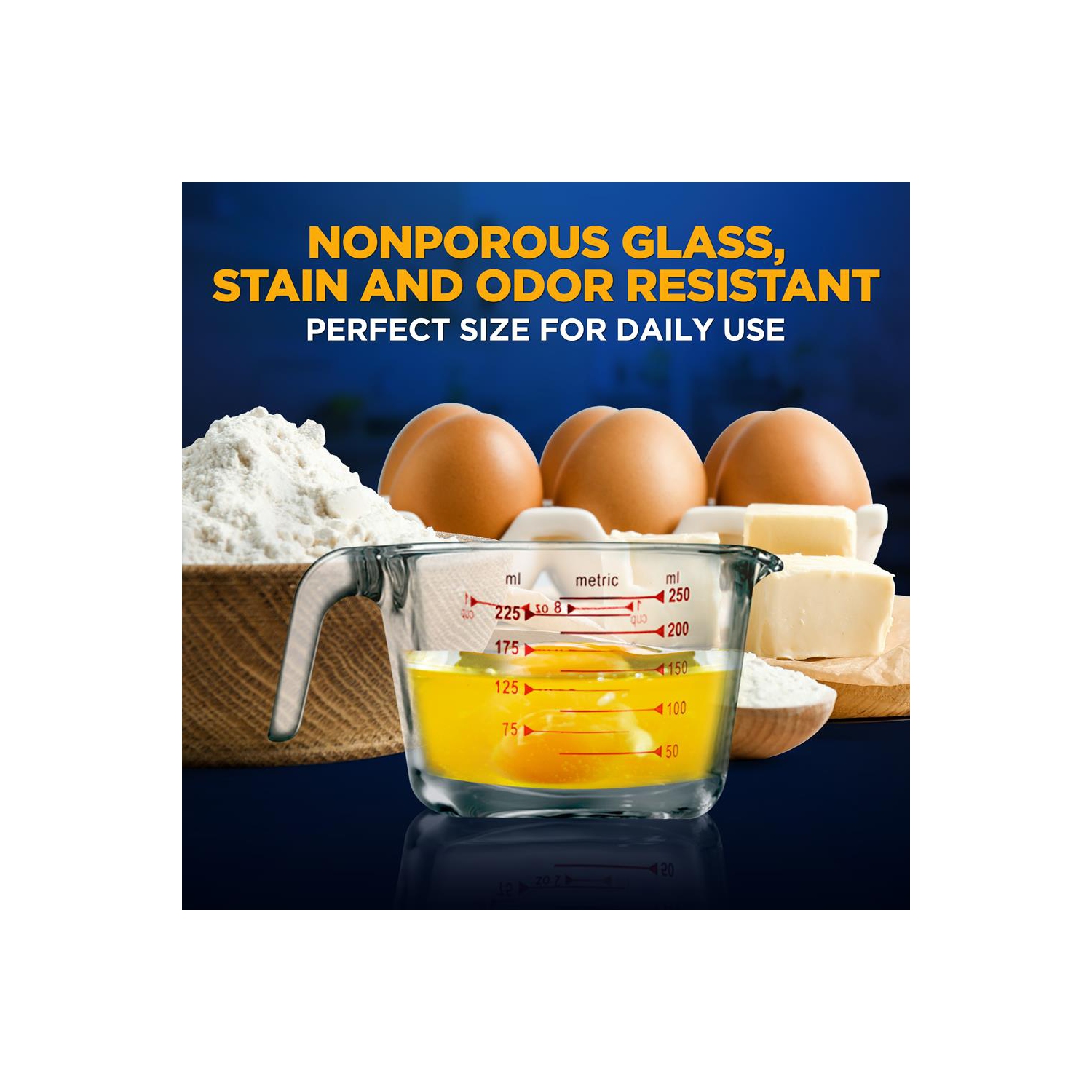 250 ml. High Borosilicate Glass Measuring Cup with Customized Decal Scale