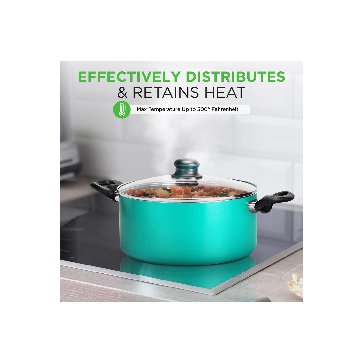Kitchenware Pots & Pans Set - Colorful Kitchen Cookware, Black Non-Stick Coating Inside, Heat Resistant Lacquer and Mixed Colors Outside