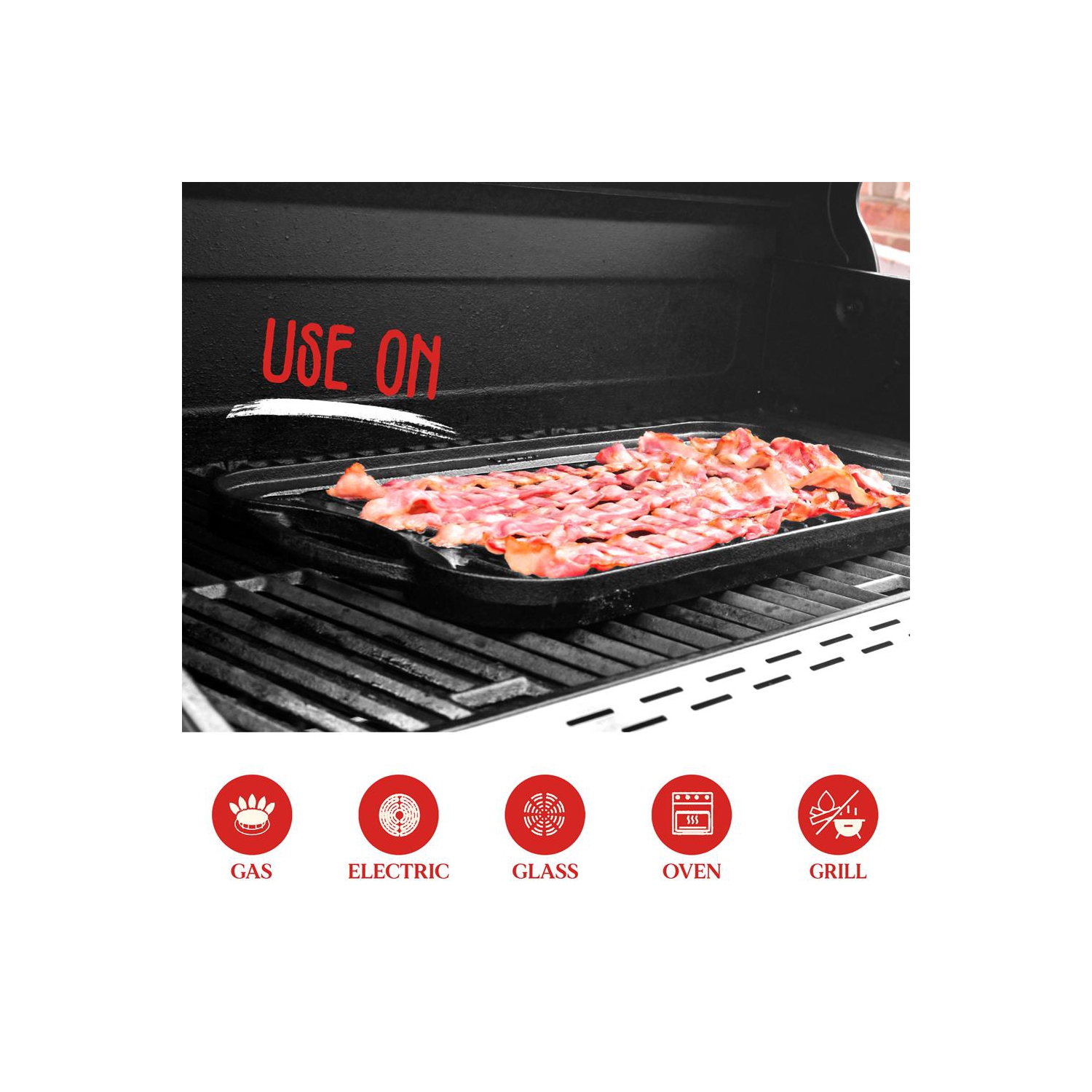 Kitchen Flat Grill Plate Pan - Reversible Cast Iron Griddle, Classic Flat Grill Pan Design with Scraper