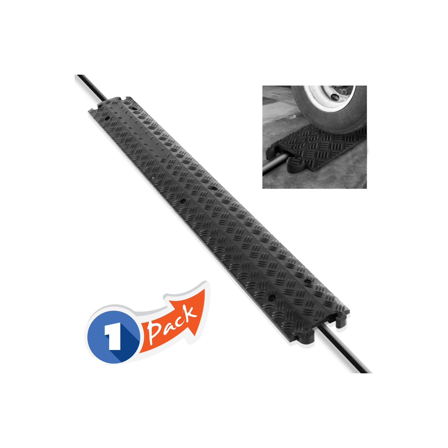 Pyle Cable Protection Ramp Cover – Heavy-Duty Single Channel Cord & Hose Track, Supports 11,000 lbs, 1.57’’ x 0.59’’, Indoor/Outdoor Floor Cable