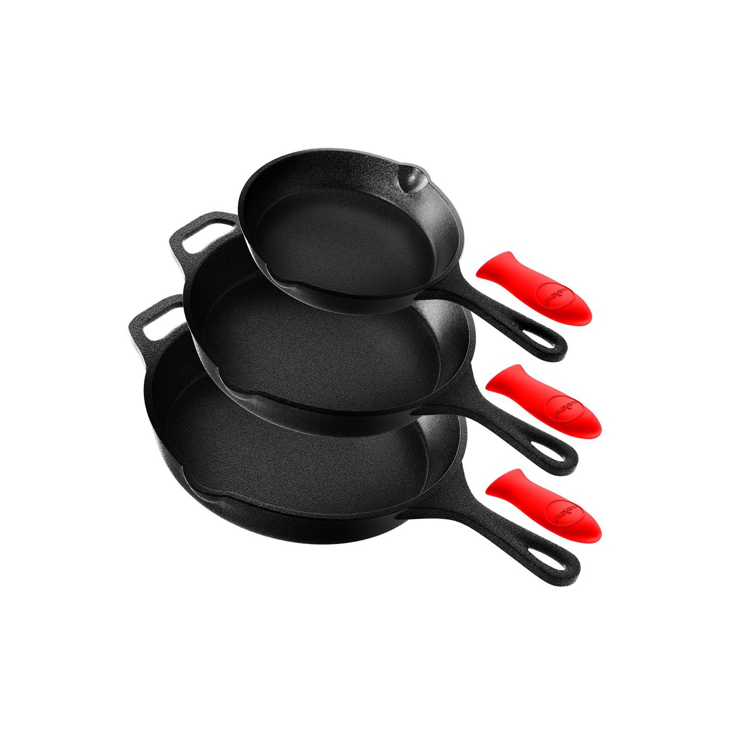 Kitchen Skillet Pans - Pre-Seasoned Iron Skillet Cooking Pan Set with Cool Touch Comfort Handles