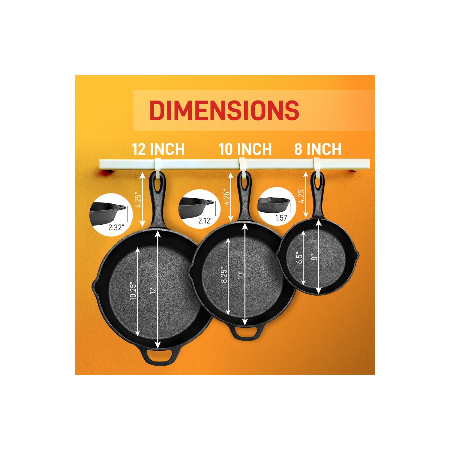 Kitchen Skillet Pans - Pre-Seasoned Iron Skillet Cooking Pan Set with Cool Touch Comfort Handles