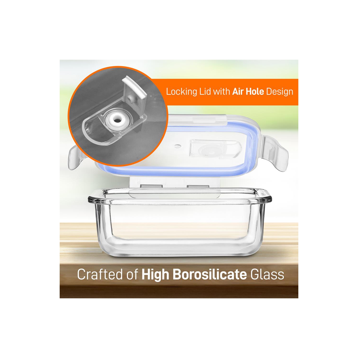 10-Piece Superior Glass Food Storage Containers Set - Stackable Design, Newly BPA-free Airtight Clear Locking lids with Vent Lids & Blue Air Hole