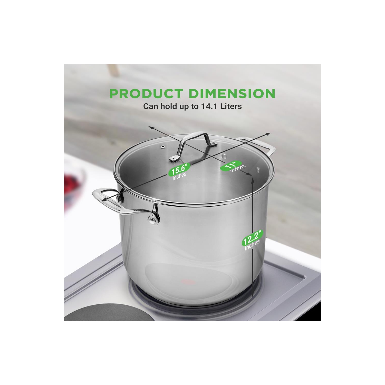 Marmite en acier inoxydable - 15 pintes, récipient à induction robuste, récipient à soupe avec couvercle