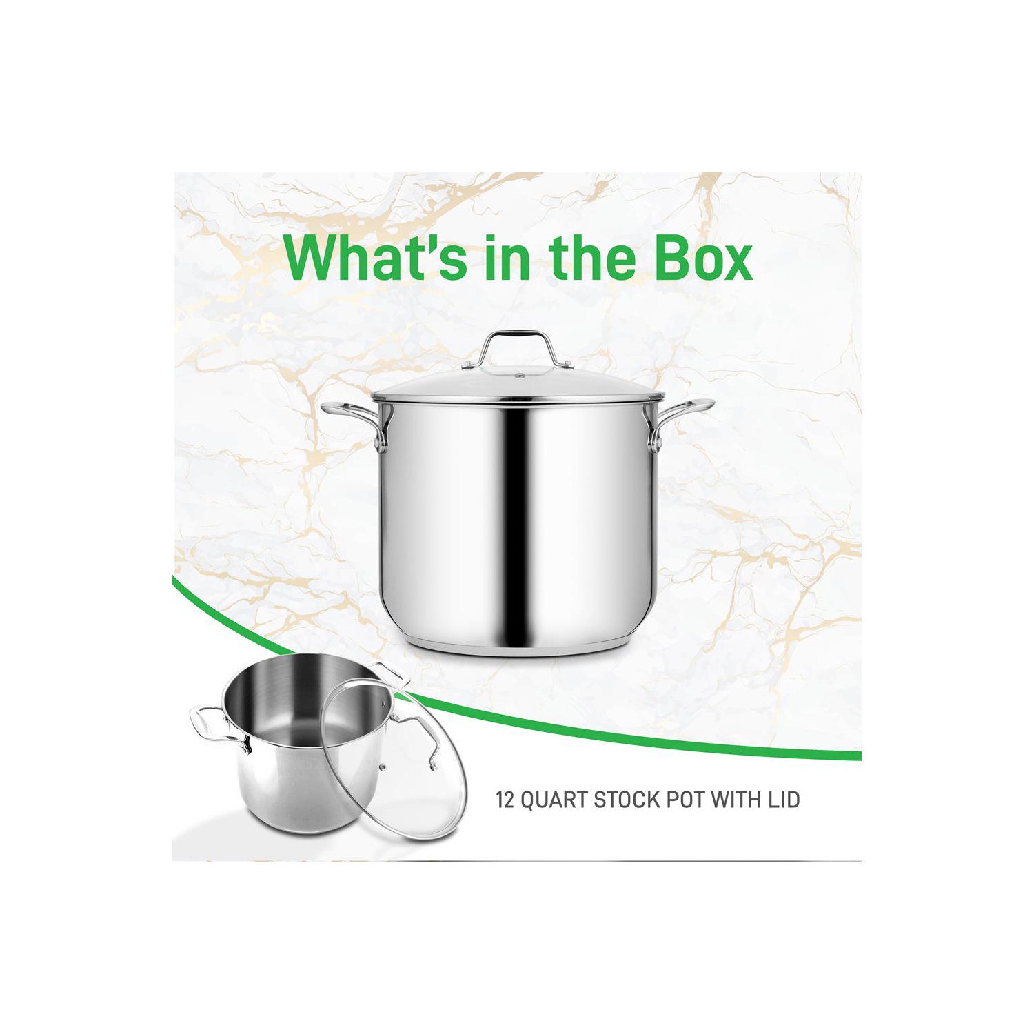 Stainless Steel Cookware Stockpot - 12 Quart, Heavy Duty Induction Pot, Soup Pot With Lid