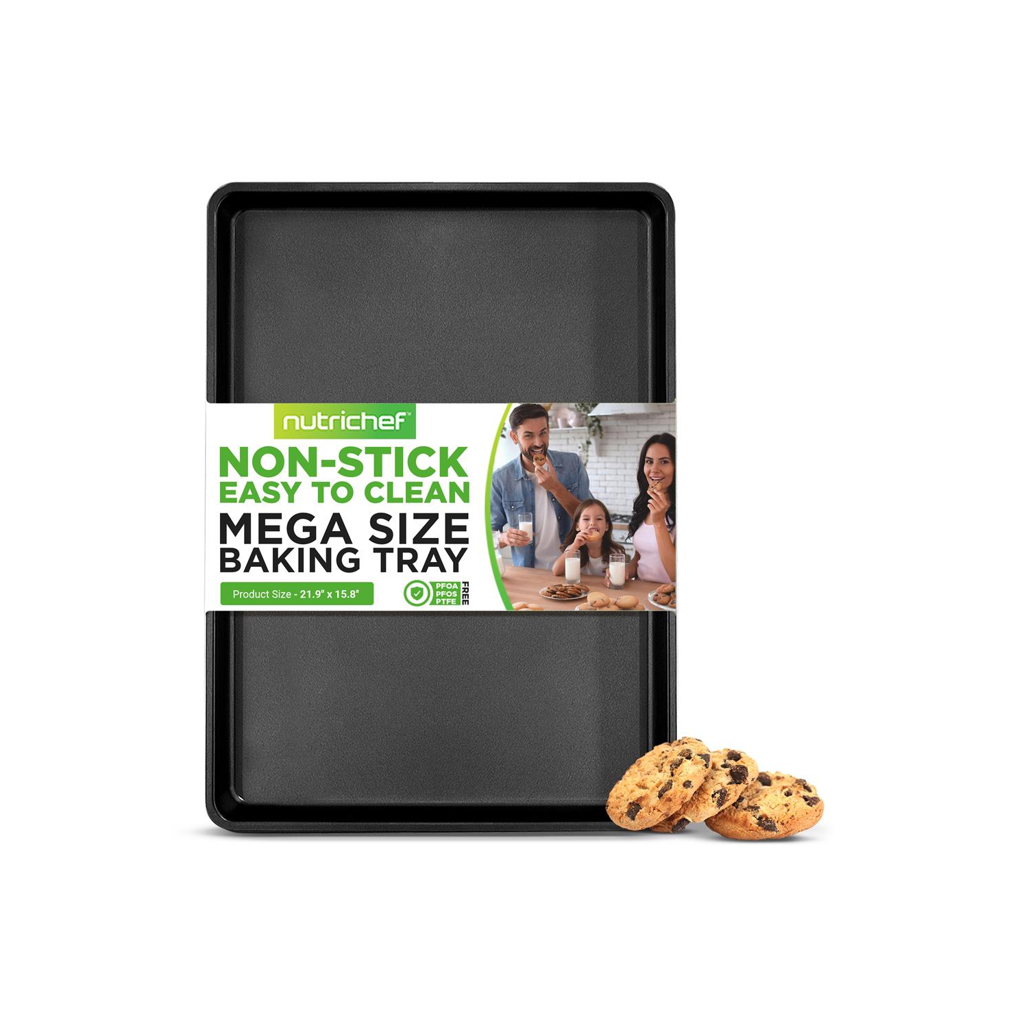 Non-stick Mega Bake Pan - Stylish Metallic Coating, Dishwasher Safe and PFOA, PFOS, PTFE Free