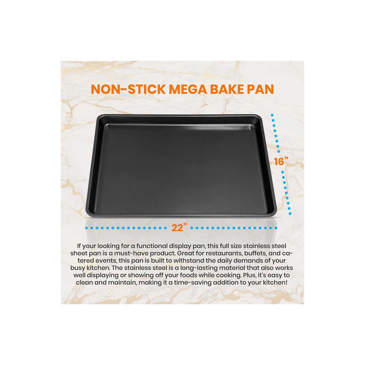 Non-stick Mega Bake Pan - Stylish Metallic Coating, Dishwasher Safe and PFOA, PFOS, PTFE Free