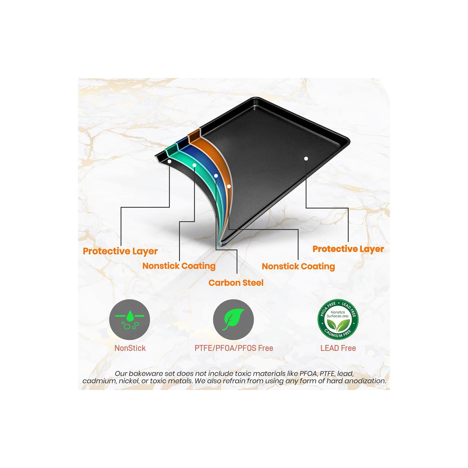 Non-stick Mega Bake Pan - Stylish Metallic Coating, Dishwasher Safe and PFOA, PFOS, PTFE Free