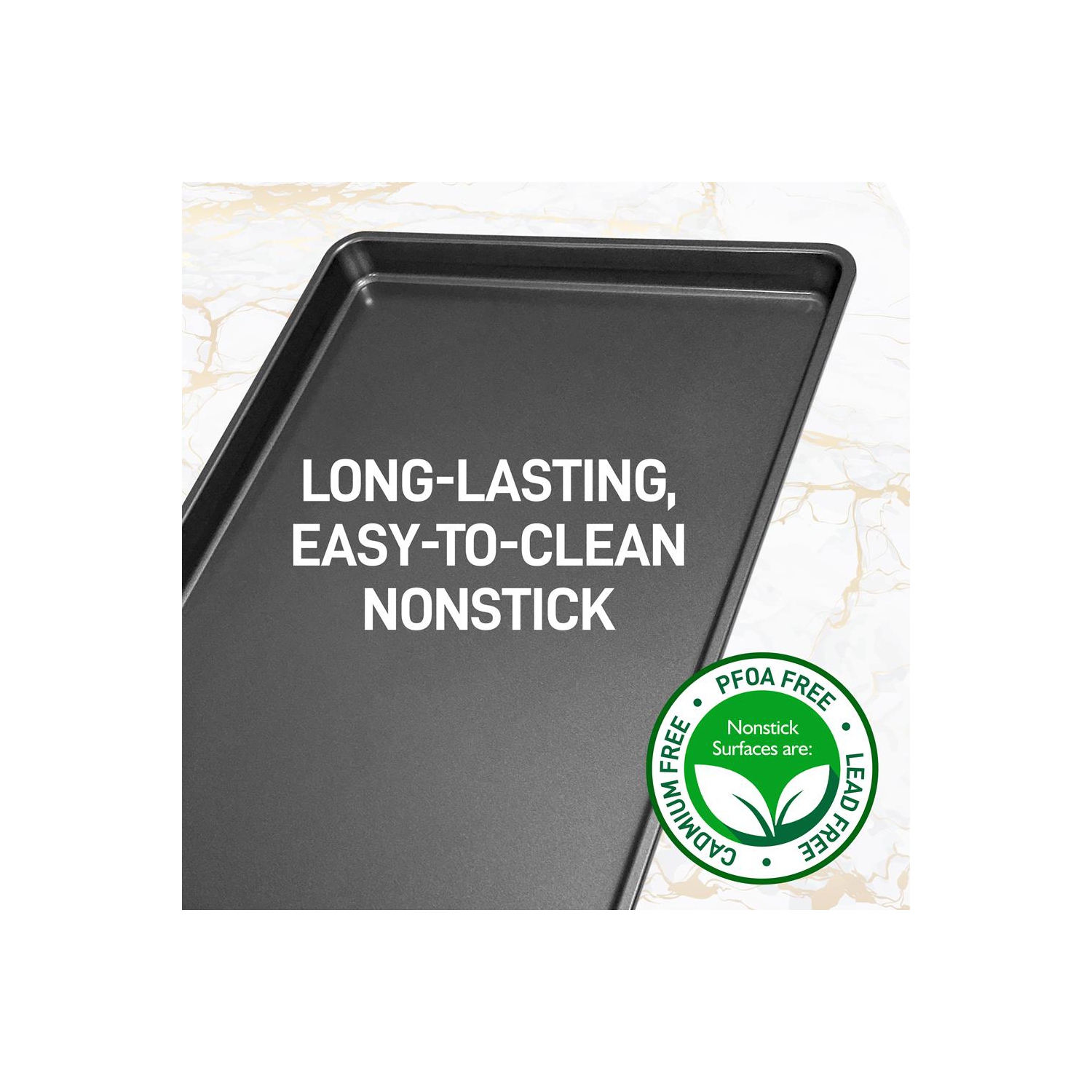 Non-stick Mega Bake Pan - Stylish Metallic Coating, Dishwasher Safe and PFOA, PFOS, PTFE Free