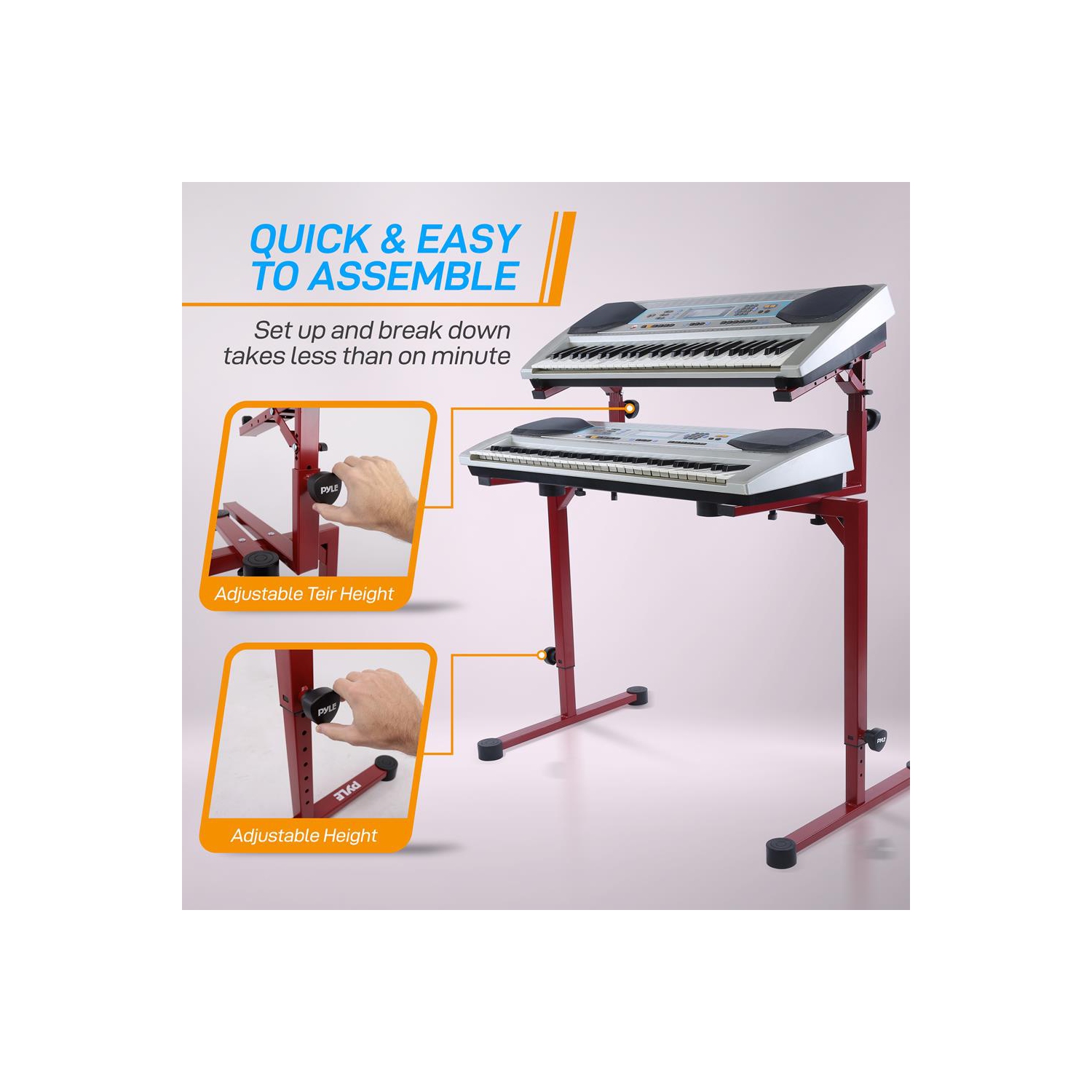 Support pour clavier robuste - Support à musique réglable en hauteur avec 2nd niveaux