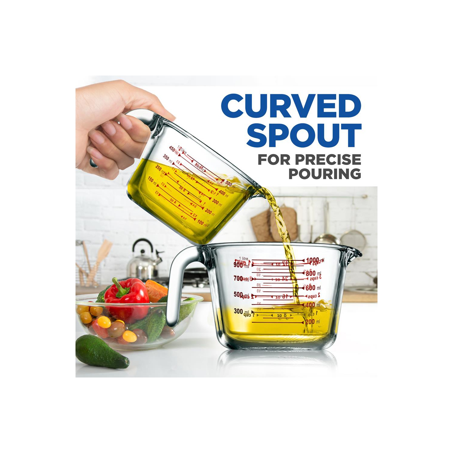 3 Pcs. High Borosilicate Glass Measuring Cup with Customized Decal Scale, 250 ml, 500ml, and 1000ml