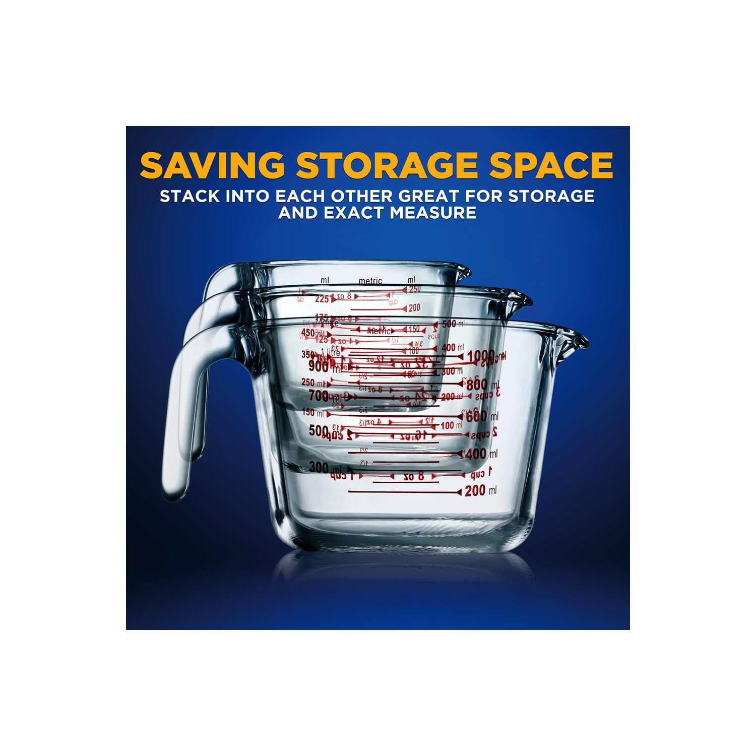 3 Pcs. High Borosilicate Glass Measuring Cup with Customized Decal Scale, 250 ml, 500ml, and 1000ml