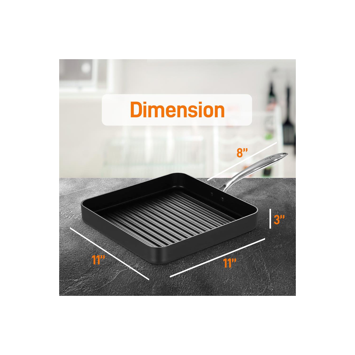 11’’ Hard-Anodized Nonstick Grill & Griddle - Dishwasher Safe Nonstick Grill Pan