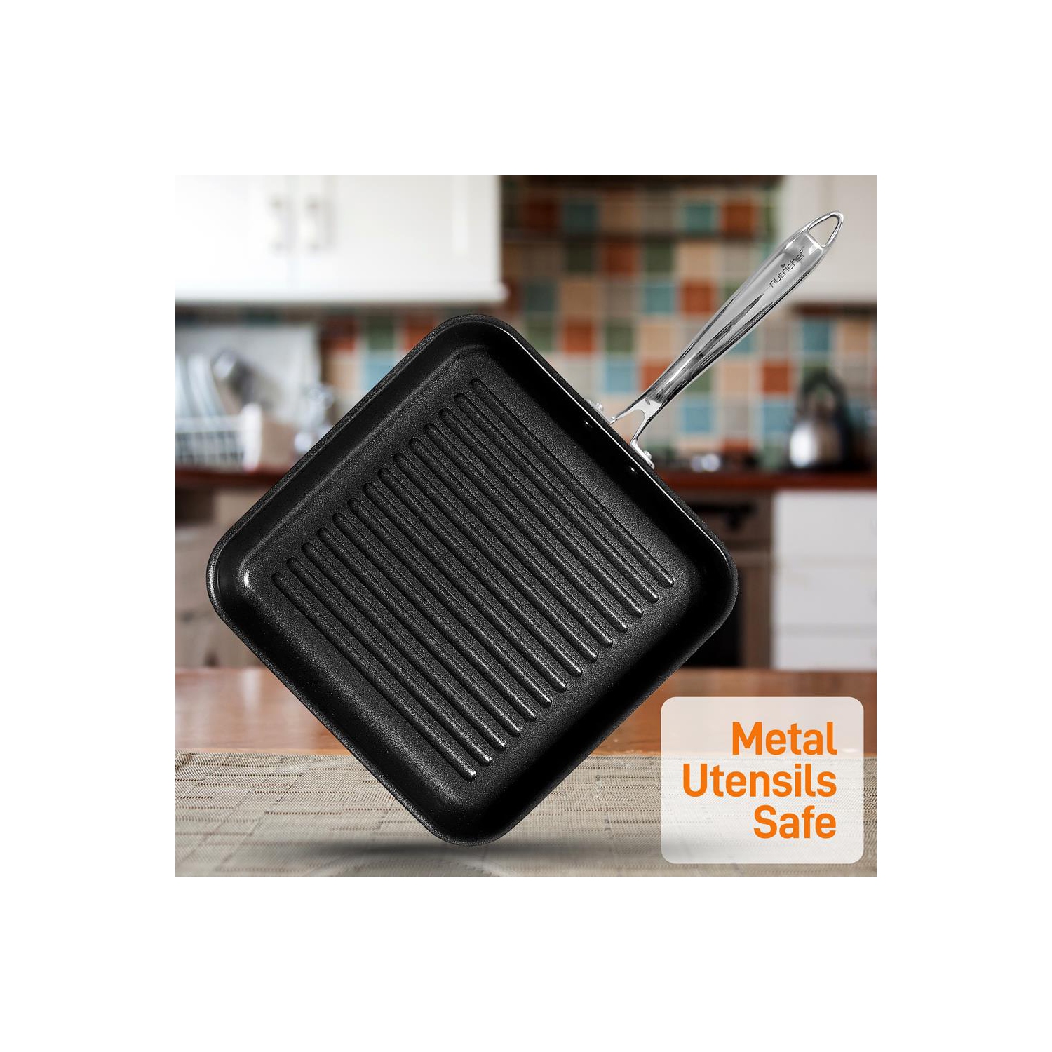 11’’ Hard-Anodized Nonstick Grill & Griddle - Dishwasher Safe Nonstick Grill Pan