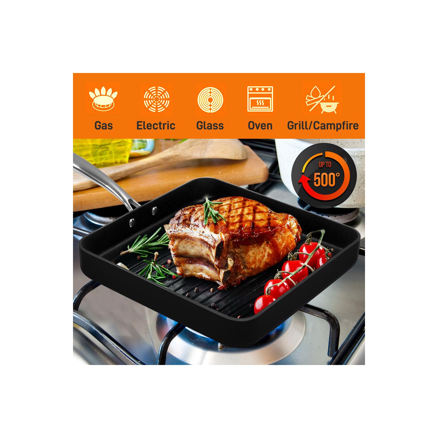 11’’ Hard-Anodized Nonstick Grill & Griddle - Dishwasher Safe Nonstick Grill Pan