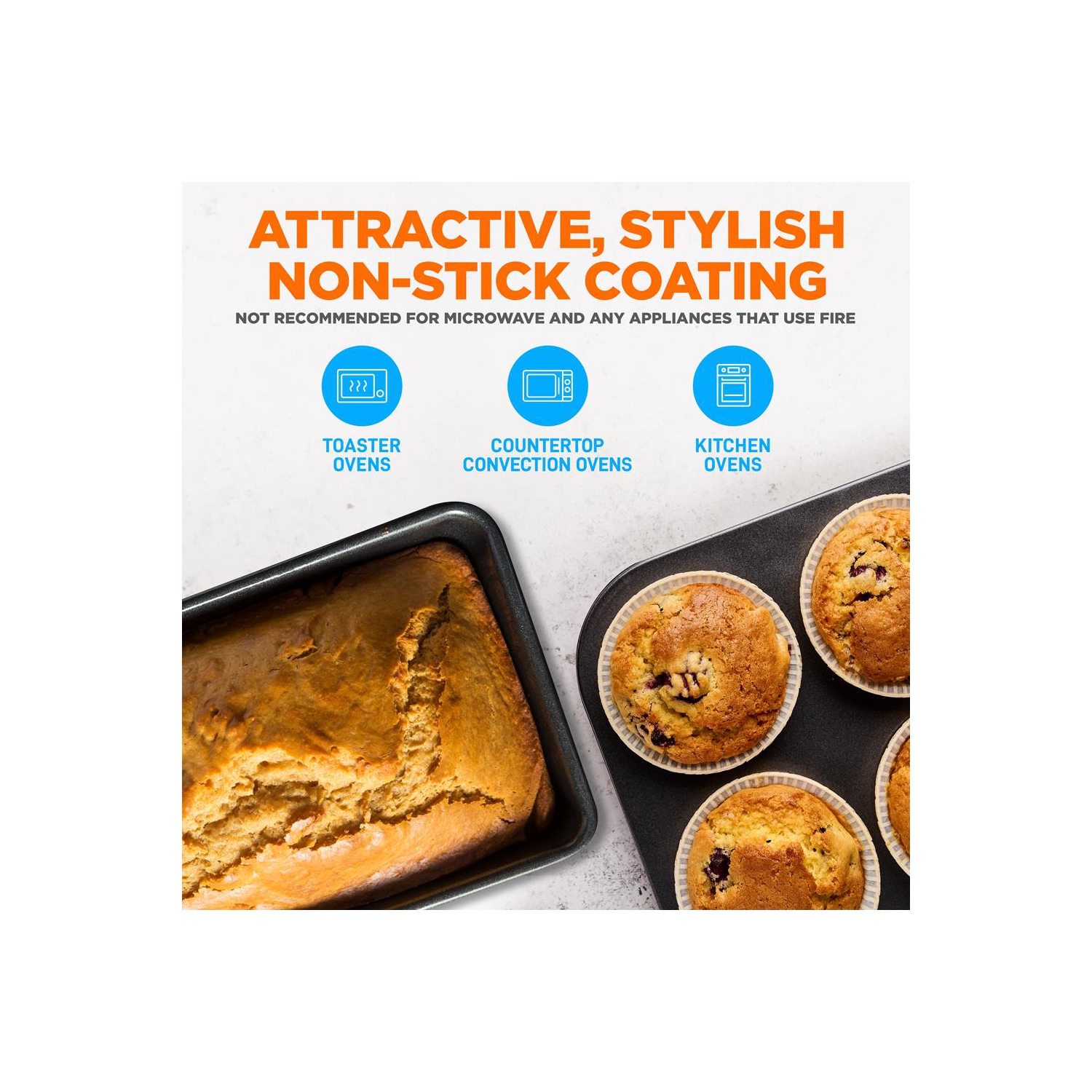 NutriChef 8-Piece Nonstick Stackable Bakeware Set - PFOA, PFOS, PTFE Free Baking Tray Set w/Non-Stick Coating, 450°F Oven Safe, Round Cake, Loaf,