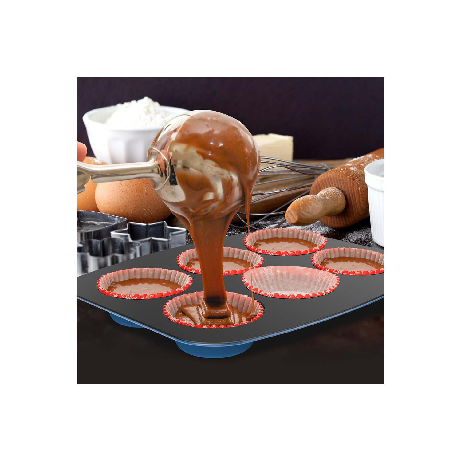 NutriChef 8-Piece Nonstick Stackable Bakeware Set - PFOA, PFOS, PTFE Free Baking Tray Set w/Non-Stick Coating, 450°F Oven Safe, Round Cake, Loaf,