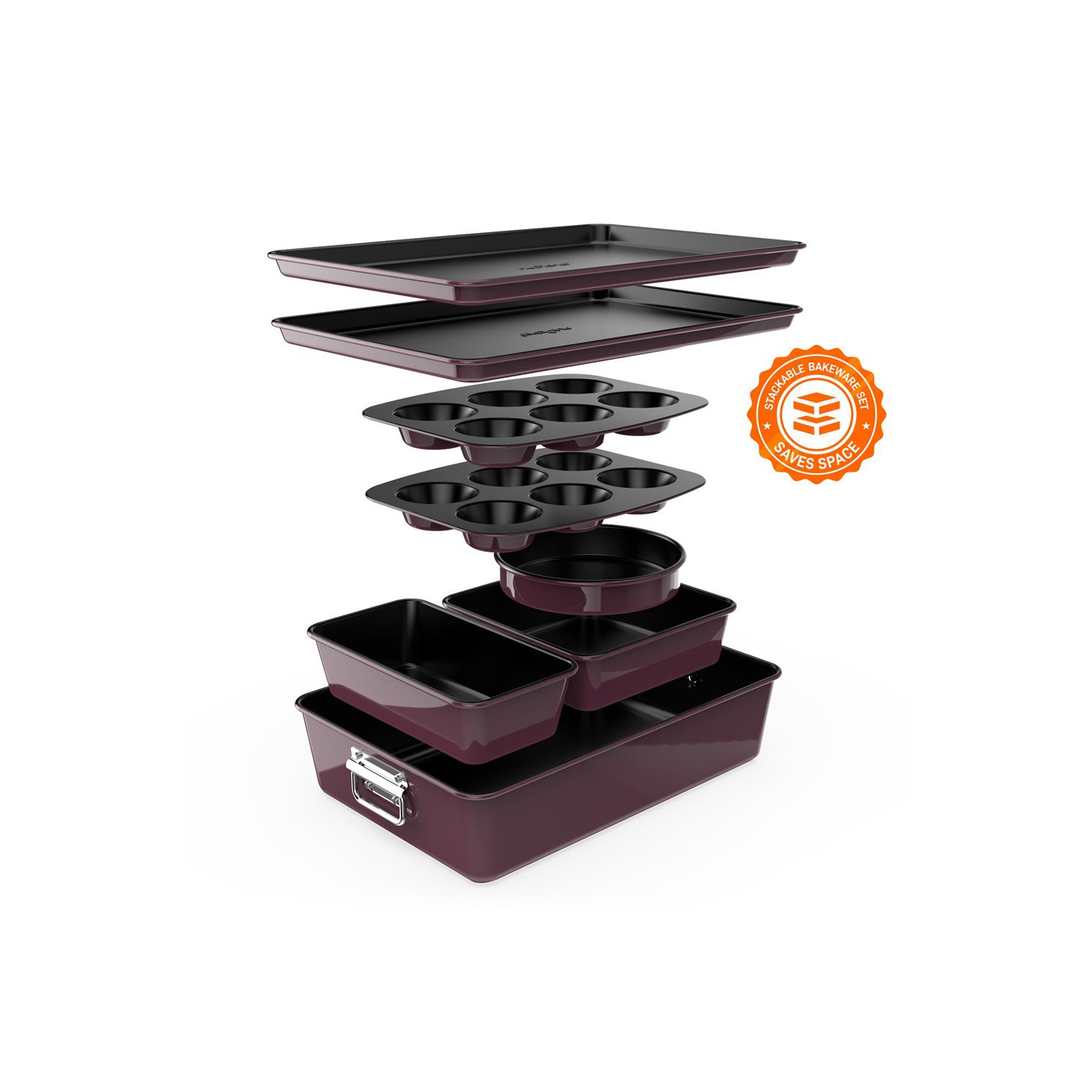 8pcs. Stackable Carbon Steel Bakeware Sets - Non-Stick Coating, Bake Tray Sheet Bakeware Set