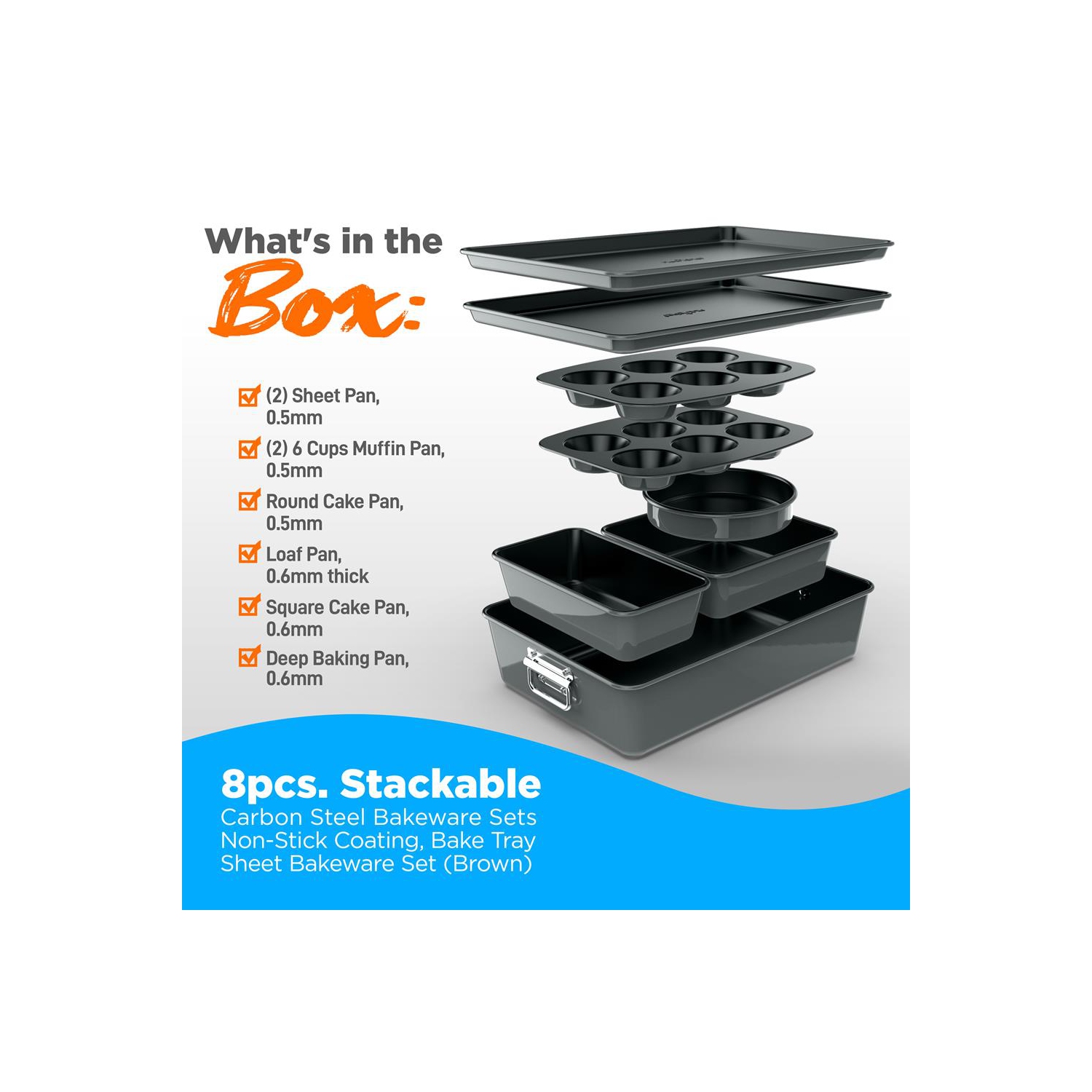 8pcs. Ensembles de plats de cuisson empilables en acier au carbone - revêtement antiadhésif, ensemble de plaques de cuisson