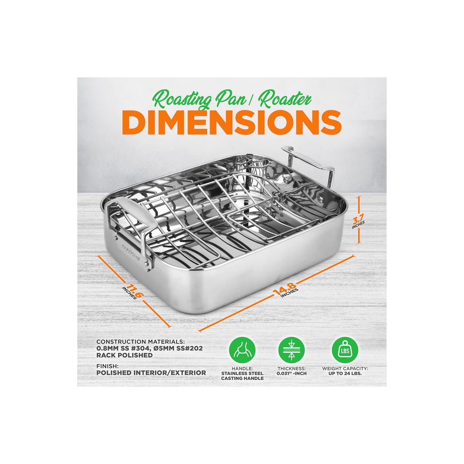 Roasting Pan / Roaster with Polished Rack and Cast Handle