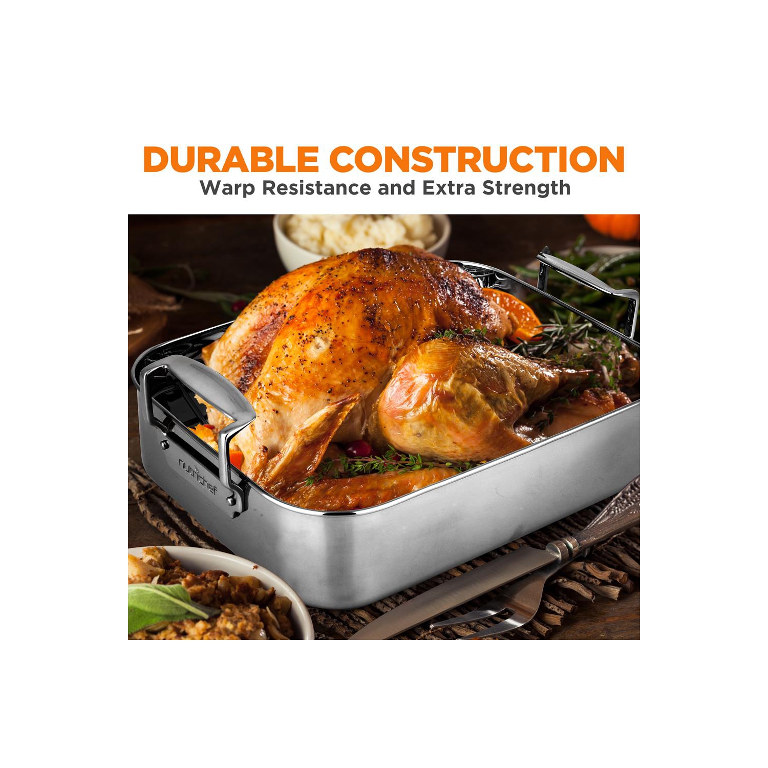 Roasting Pan / Roaster with Polished Rack and Cast Handle